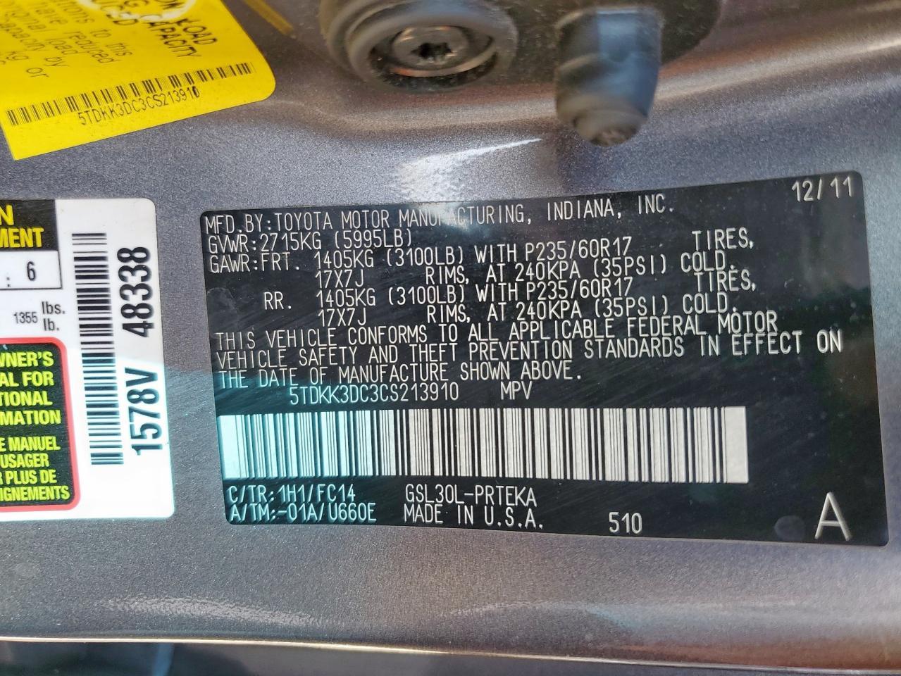 2012 TOYOTA SIENNA