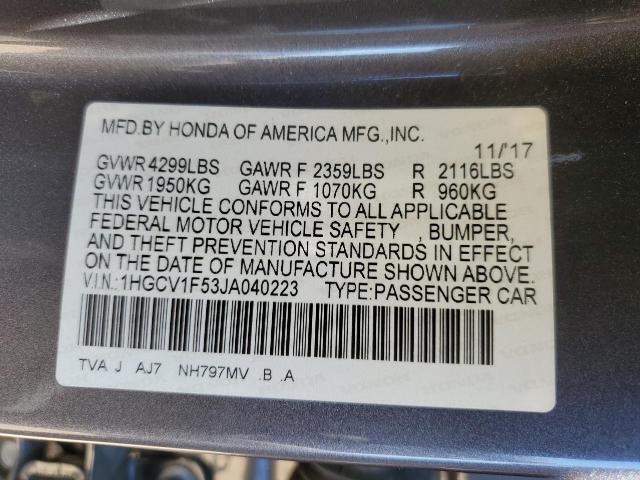 2018 HONDA ACCORD