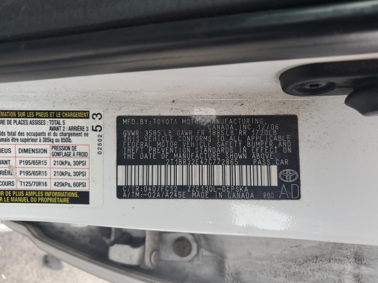 2007 TOYOTA COROLLA