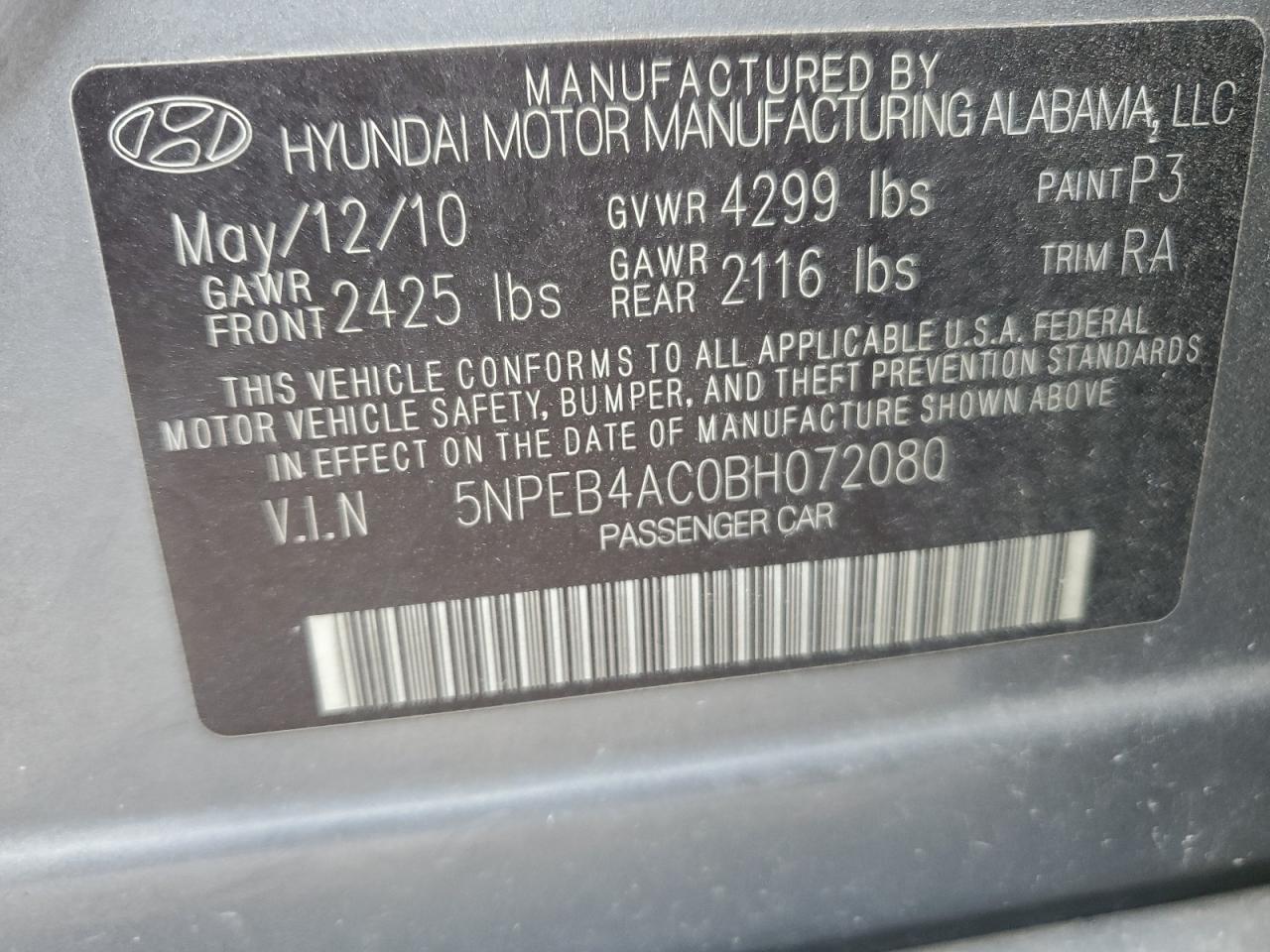 2011 HYUNDAI SONATA