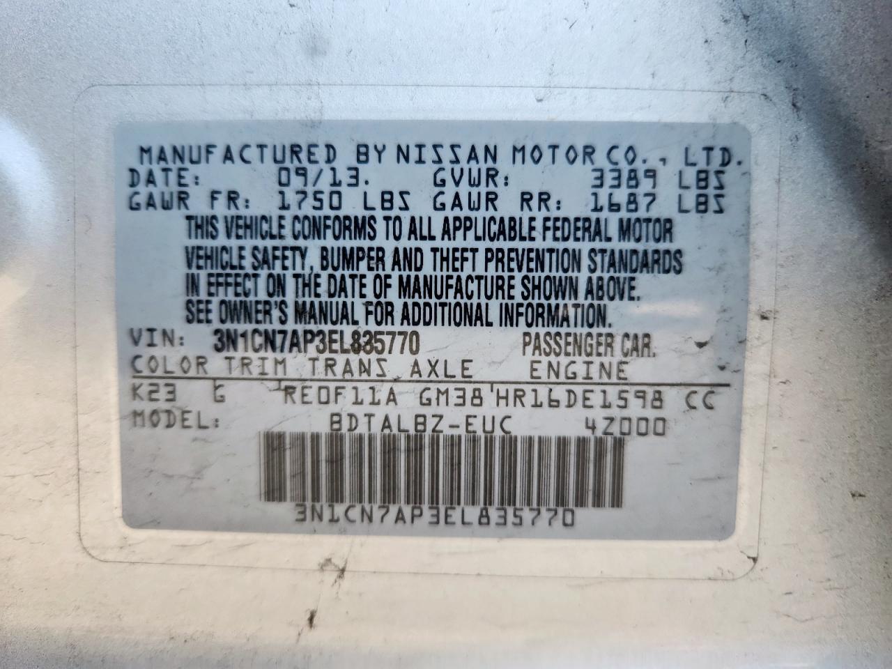 2014 NISSAN VERSA
