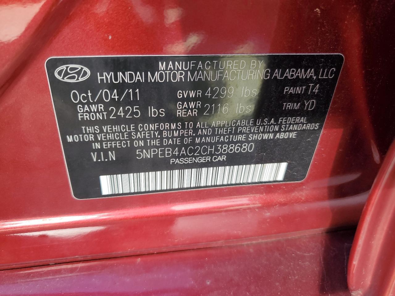 2012 HYUNDAI SONATA