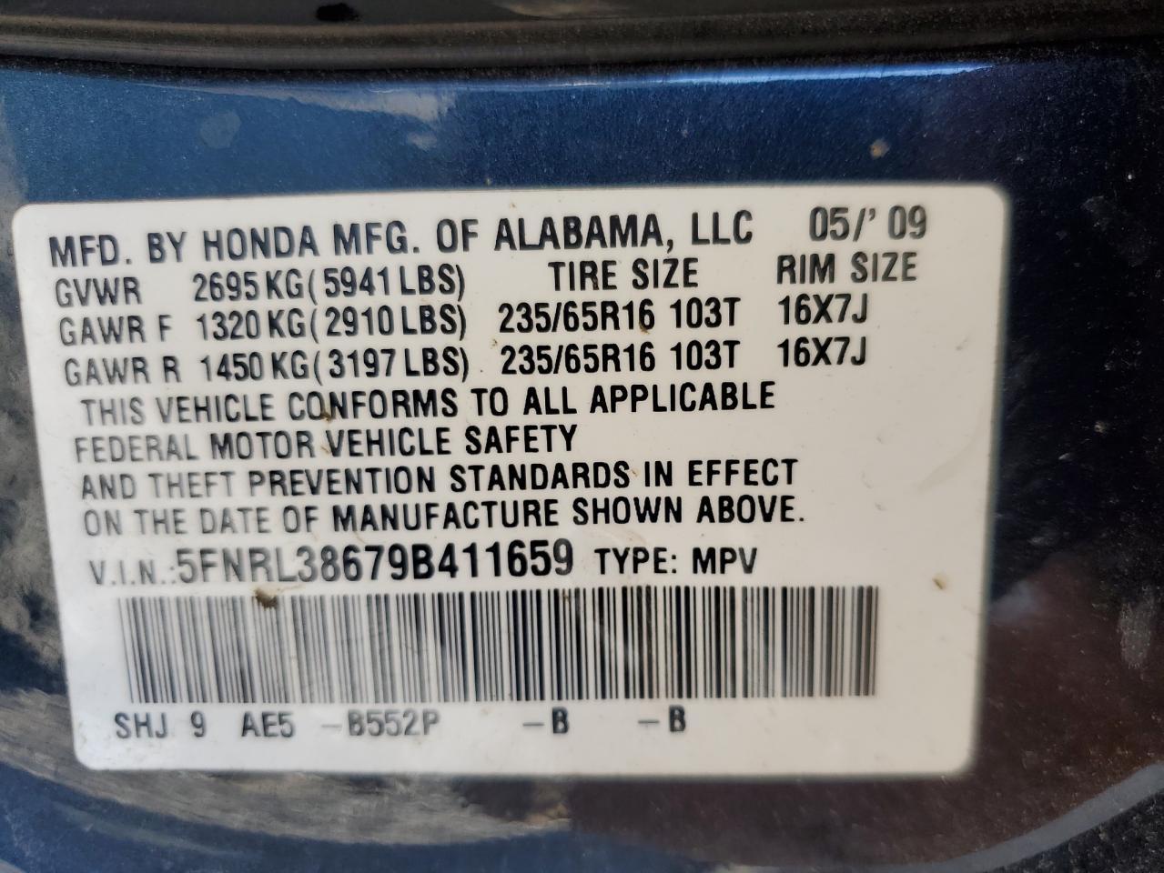 2009 HONDA ODYSSEY