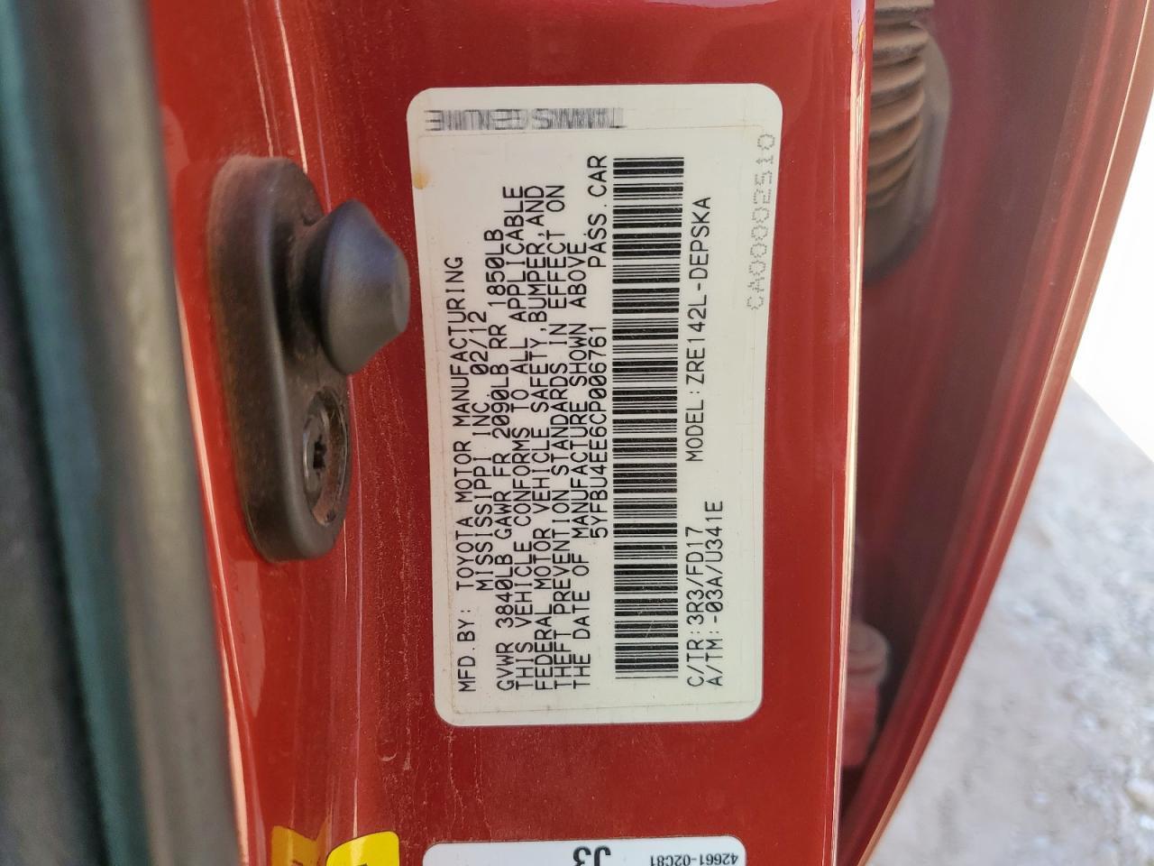 2012 TOYOTA COROLLA