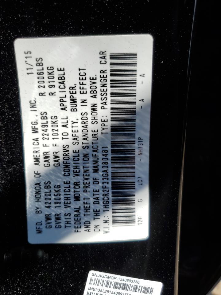 2016 HONDA ACCORD