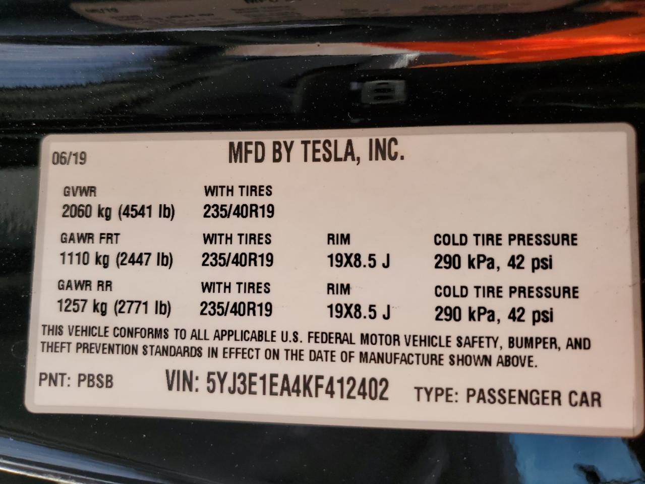 2019 TESLA MODEL 3