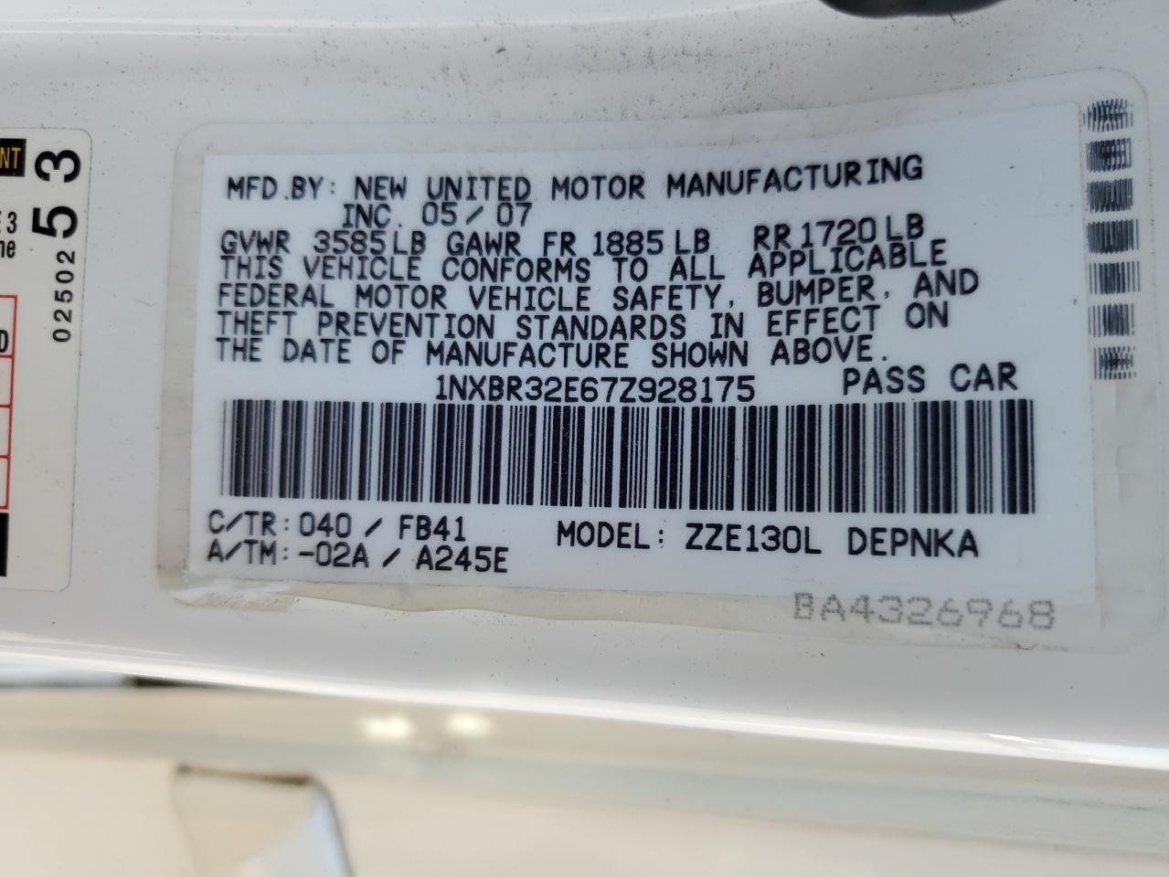 2007 TOYOTA COROLLA
