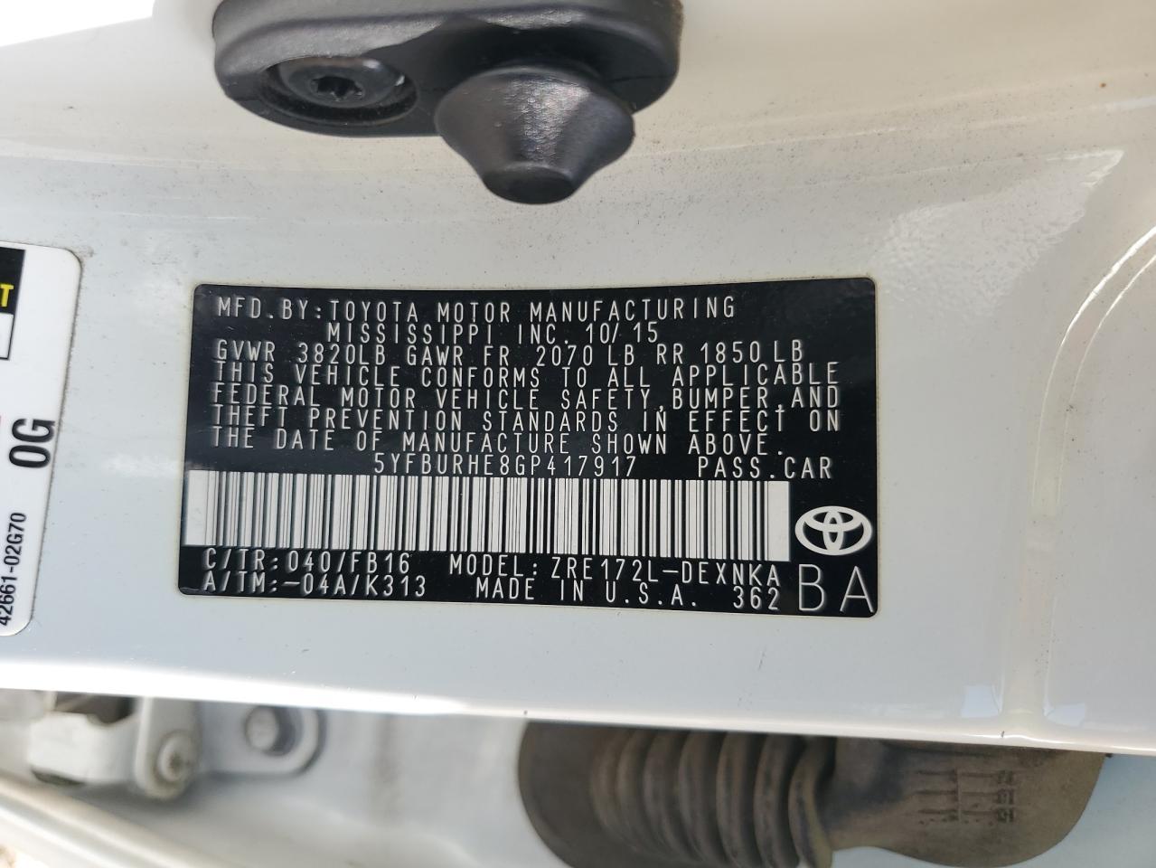 2016 TOYOTA COROLLA