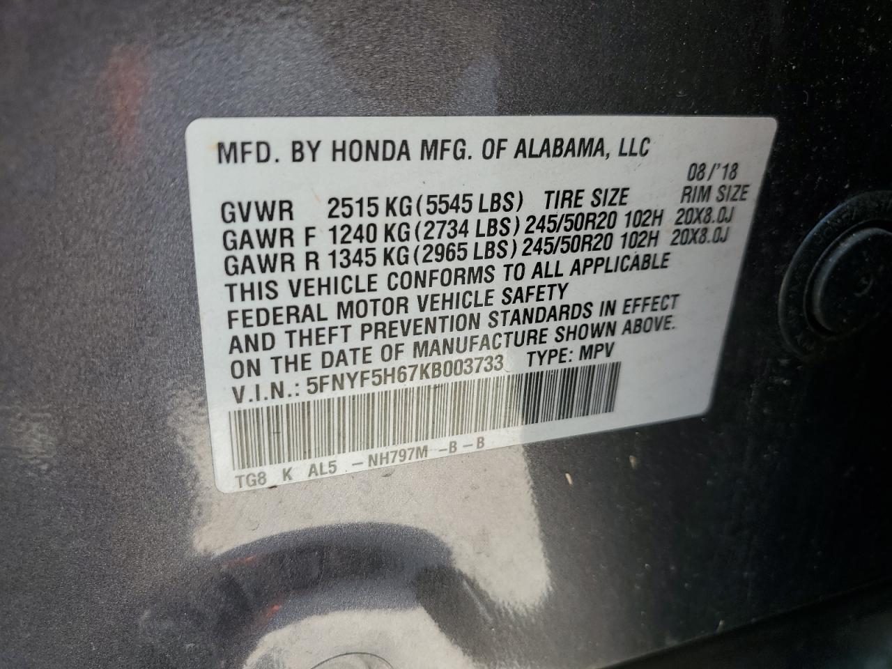 2019 HONDA PILOT