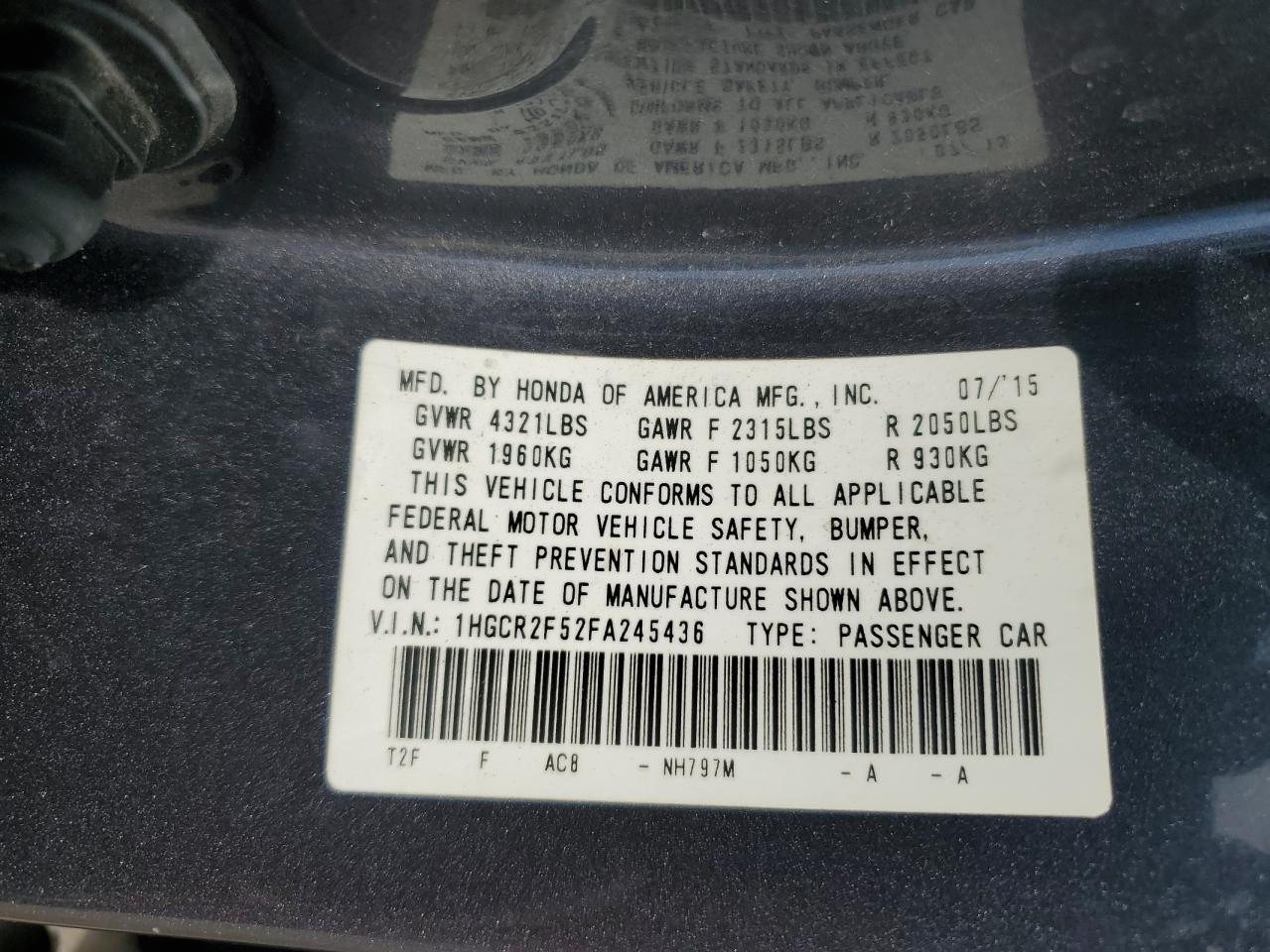 2015 HONDA ACCORD