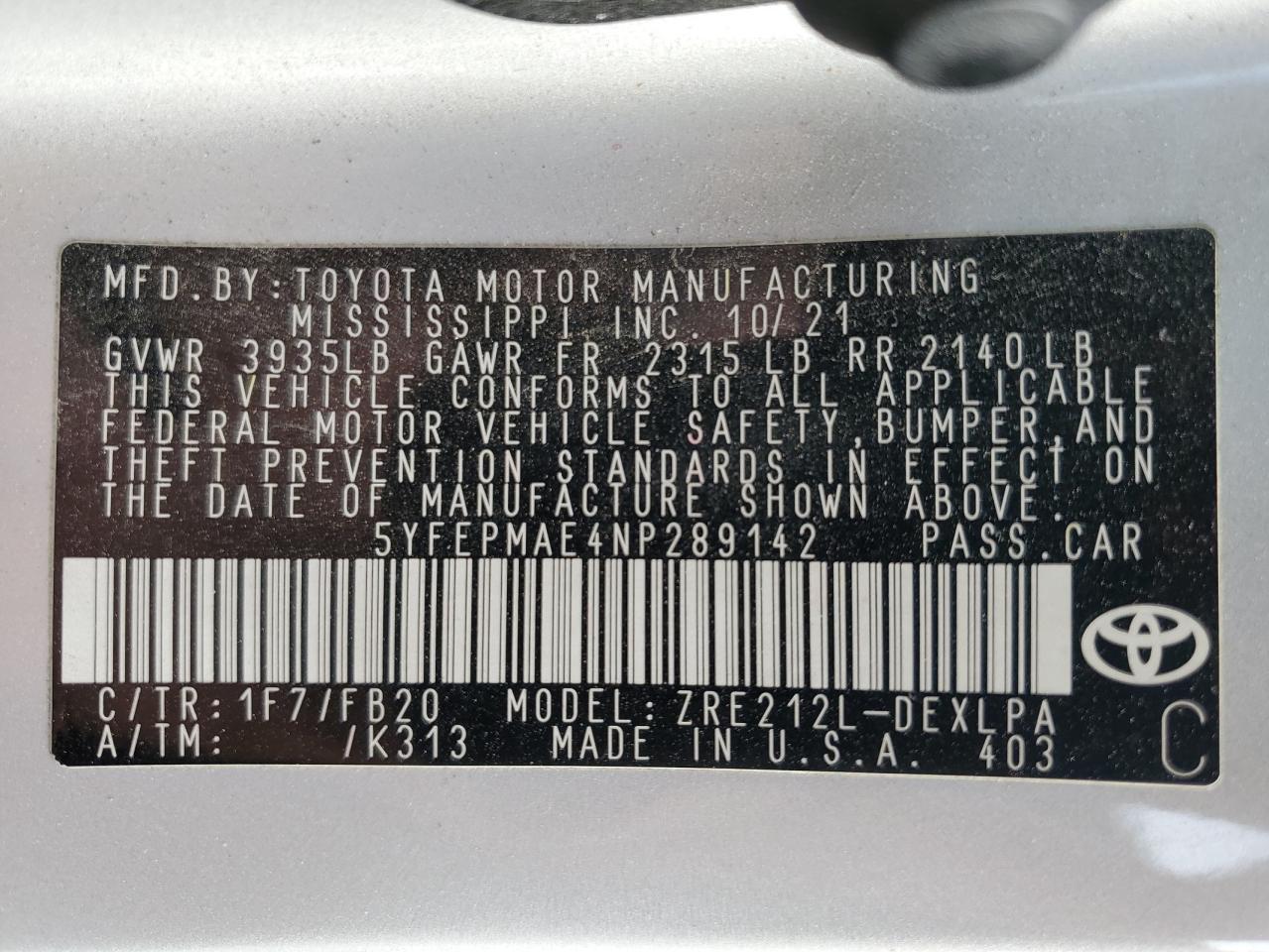 2022 TOYOTA COROLLA
