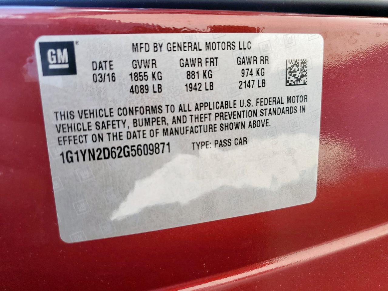2016 CHEVROLET CORVETTE