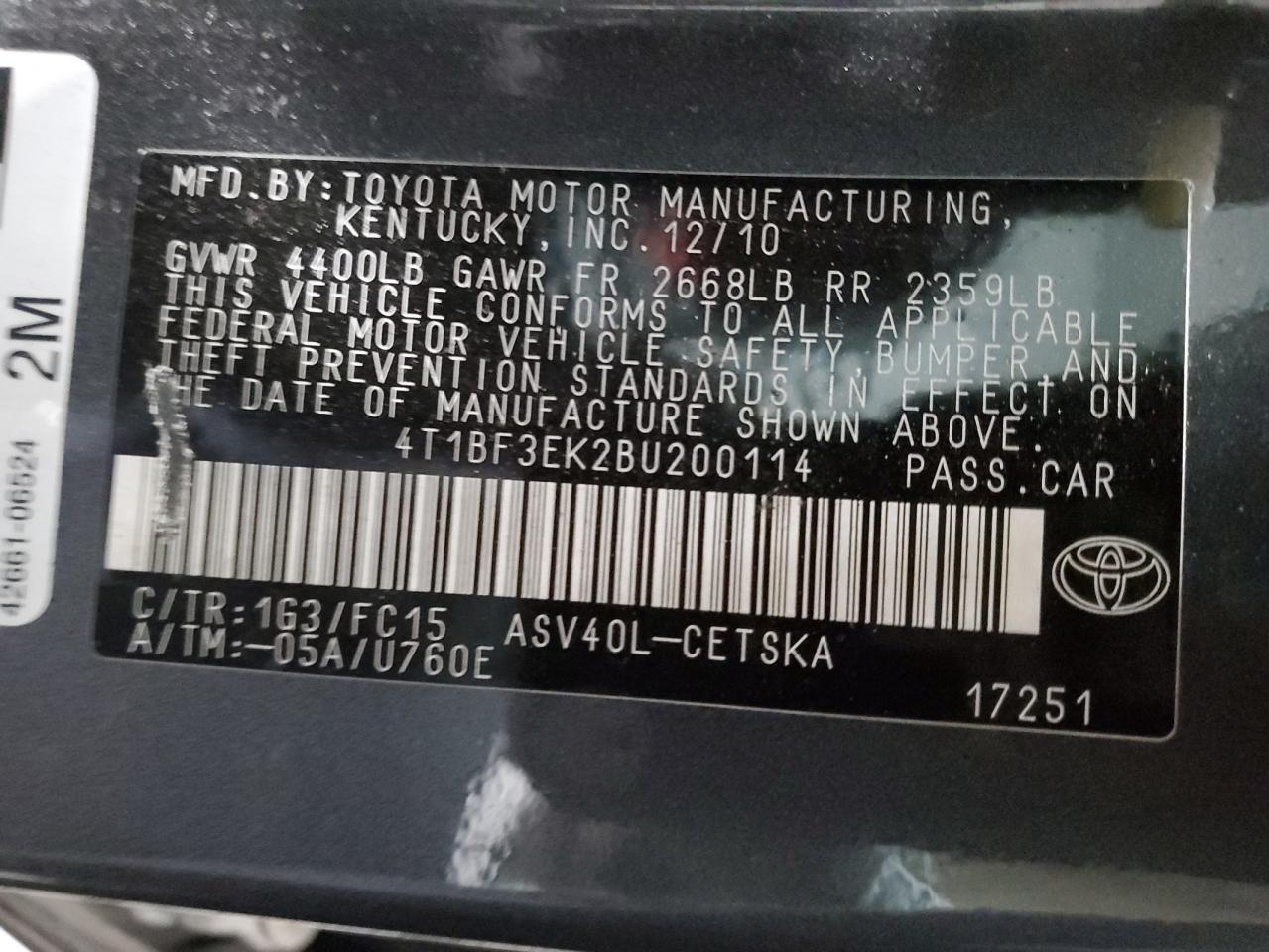 2011 TOYOTA CAMRY