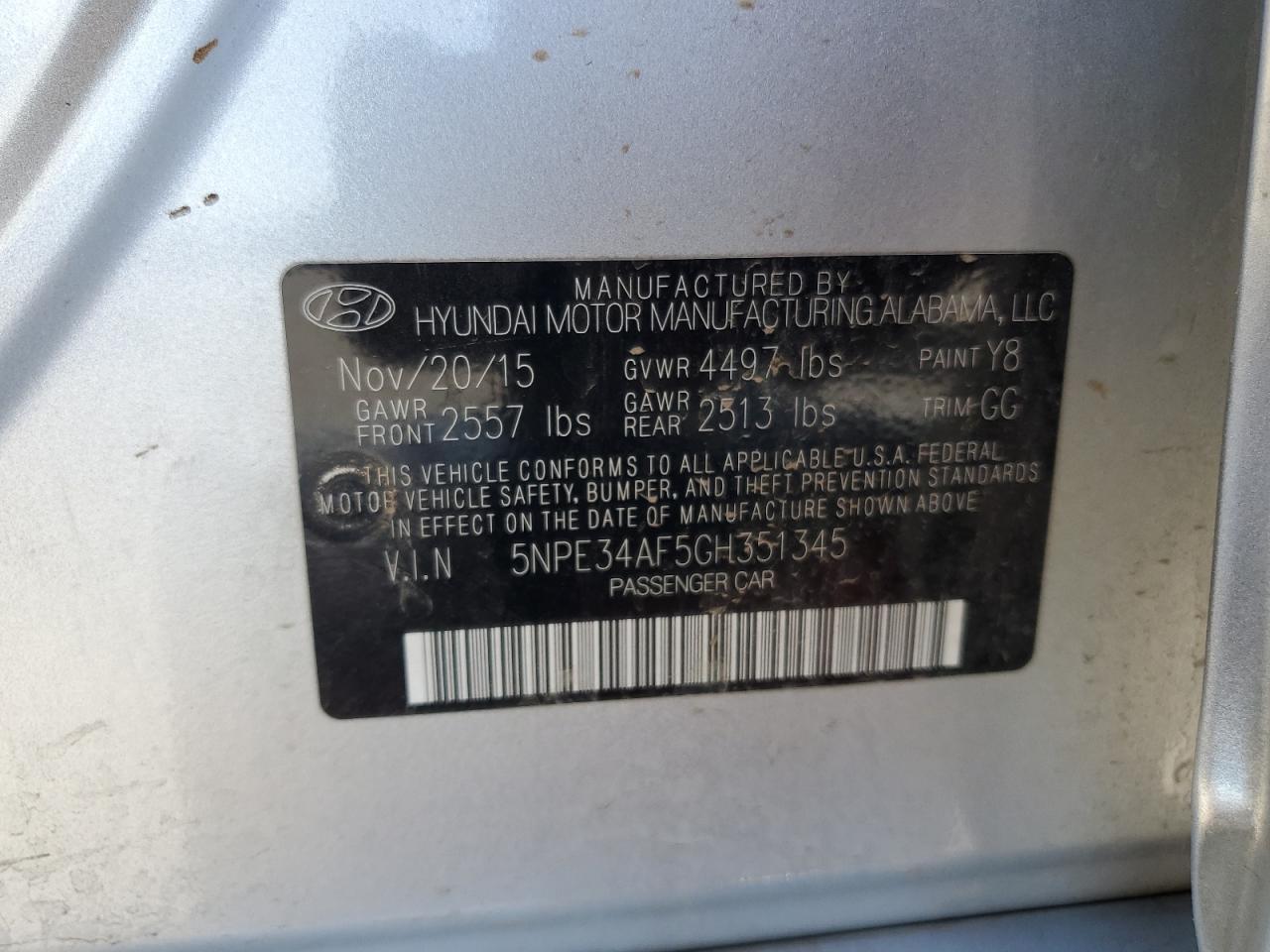 2016 HYUNDAI SONATA