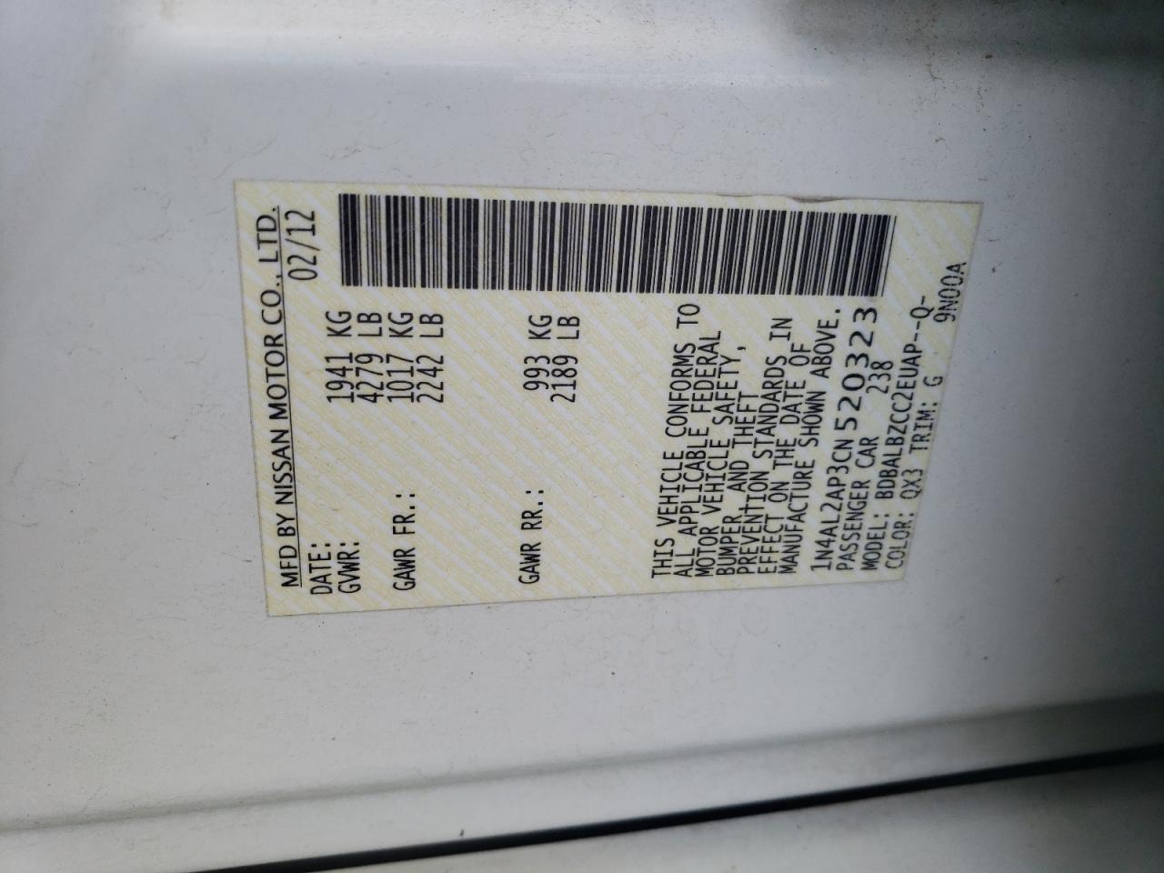 2012 NISSAN ALTIMA