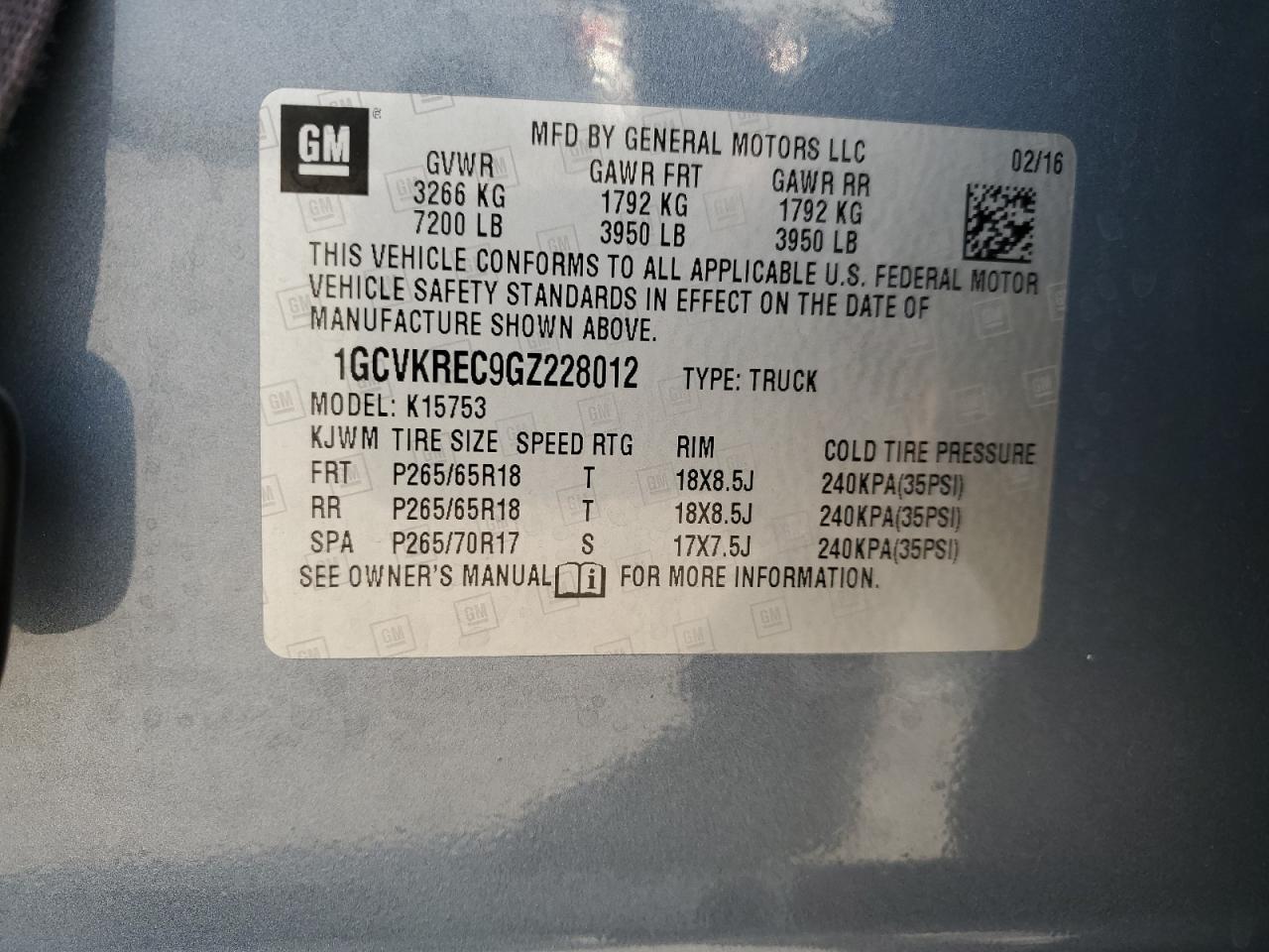 2016 CHEVROLET SILVERADO 1500
