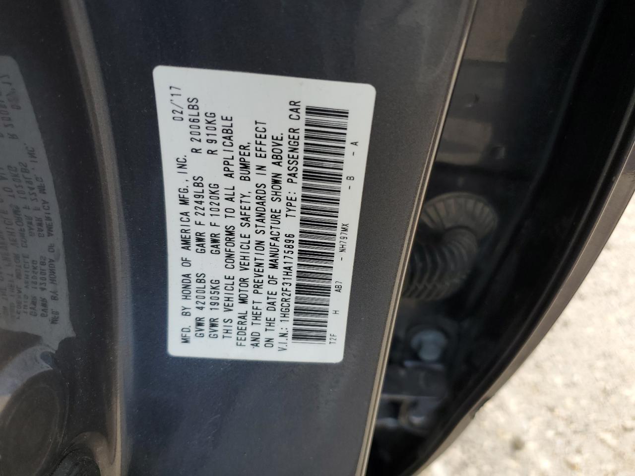2017 HONDA ACCORD
