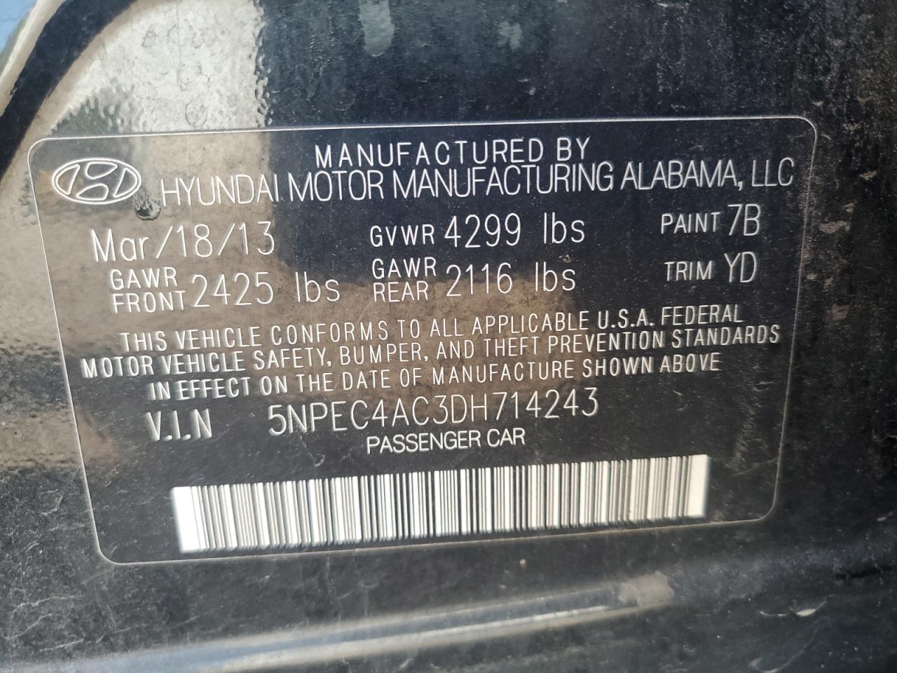 2013 HYUNDAI SONATA
