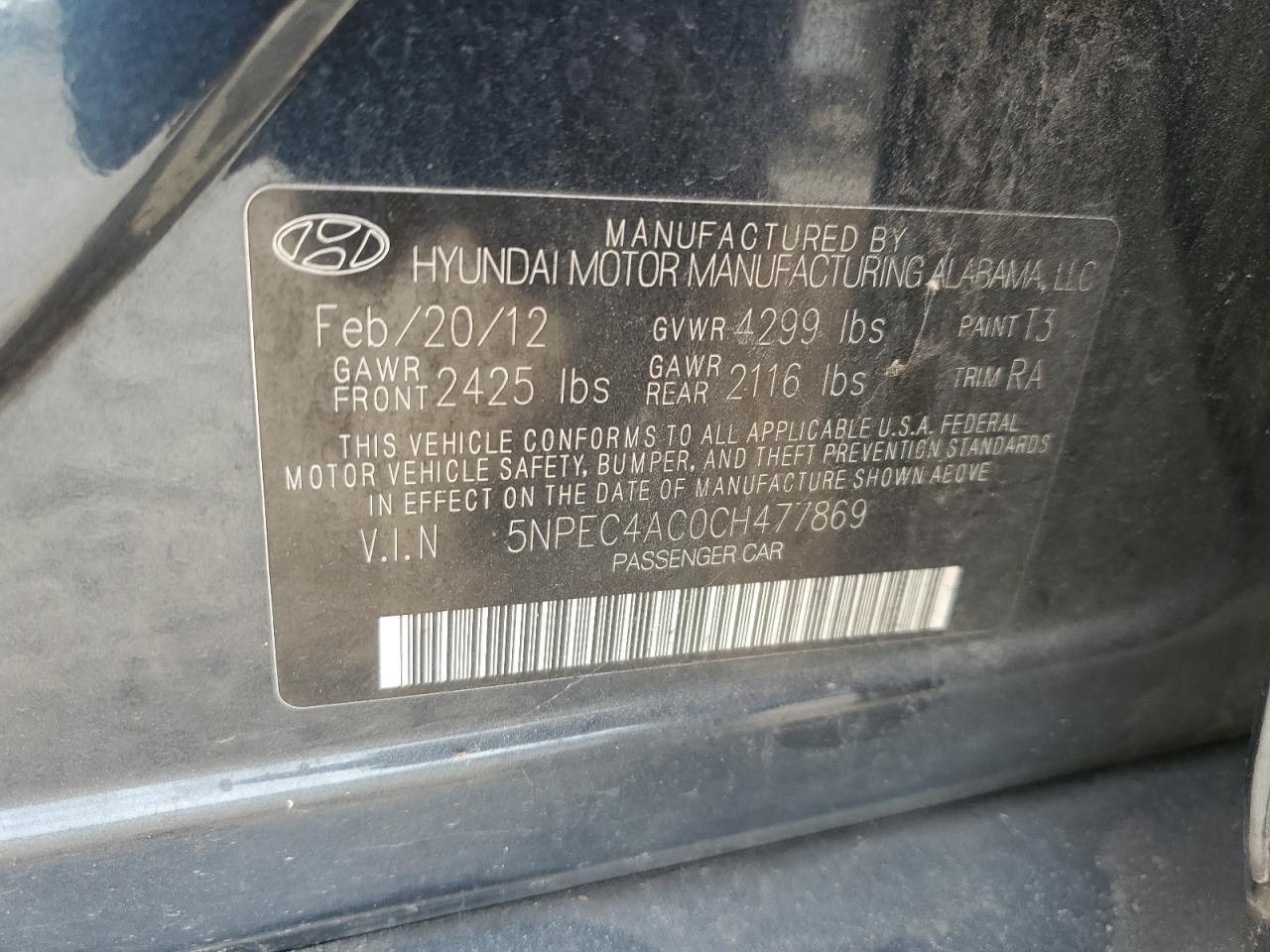 2012 HYUNDAI SONATA