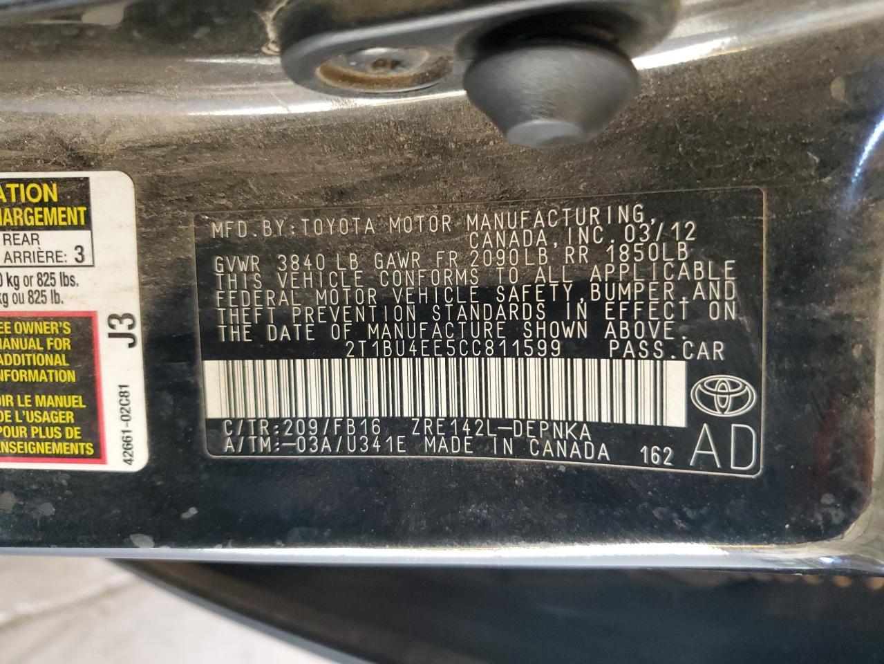 2012 TOYOTA COROLLA