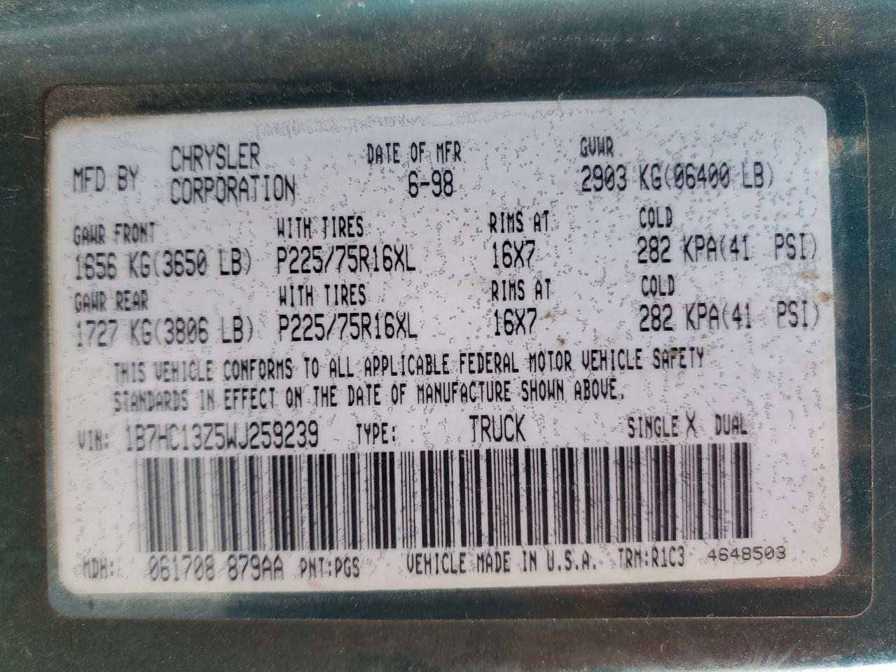 1998 DODGE RAM 1500