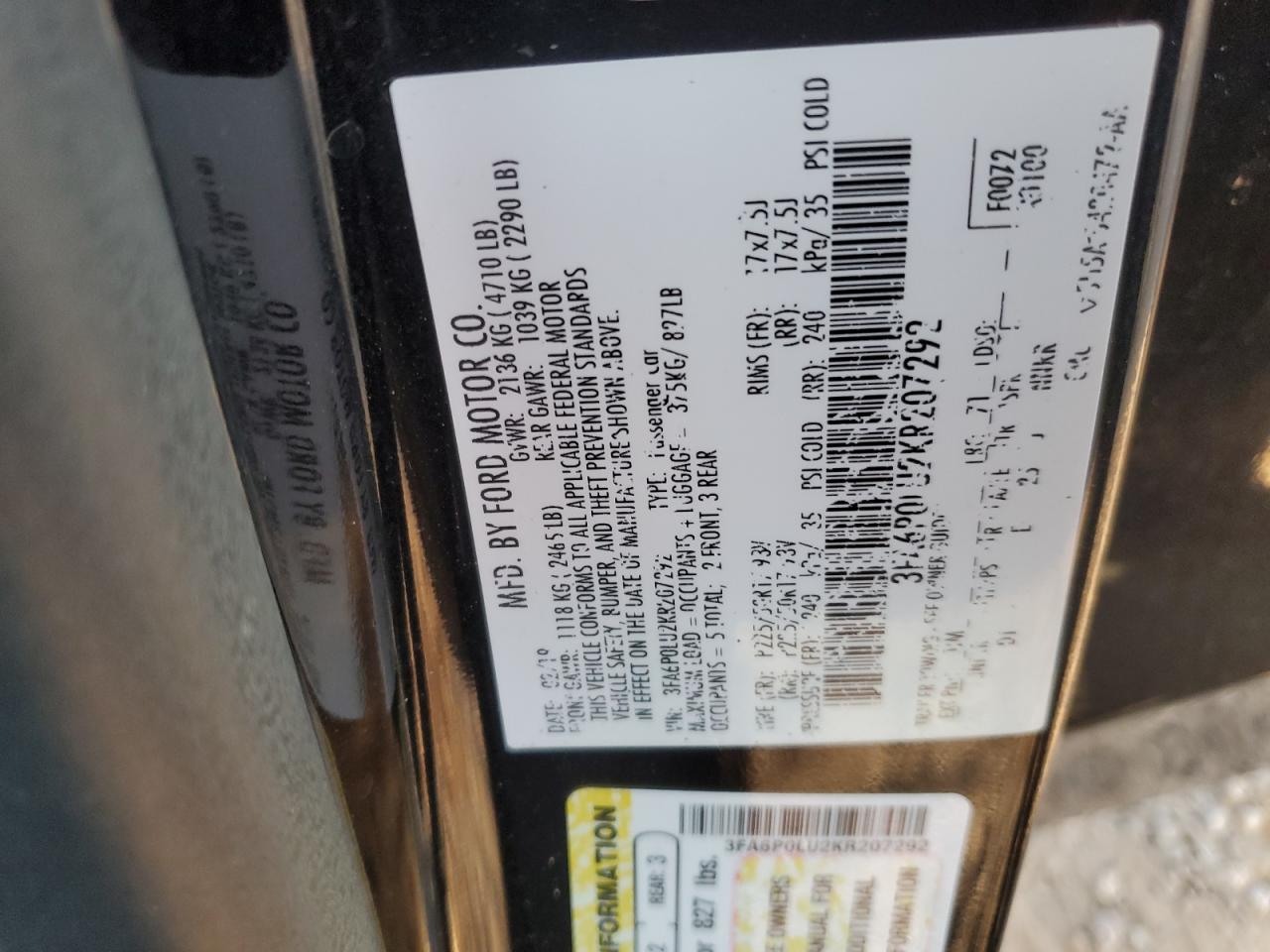 2019 FORD FUSION