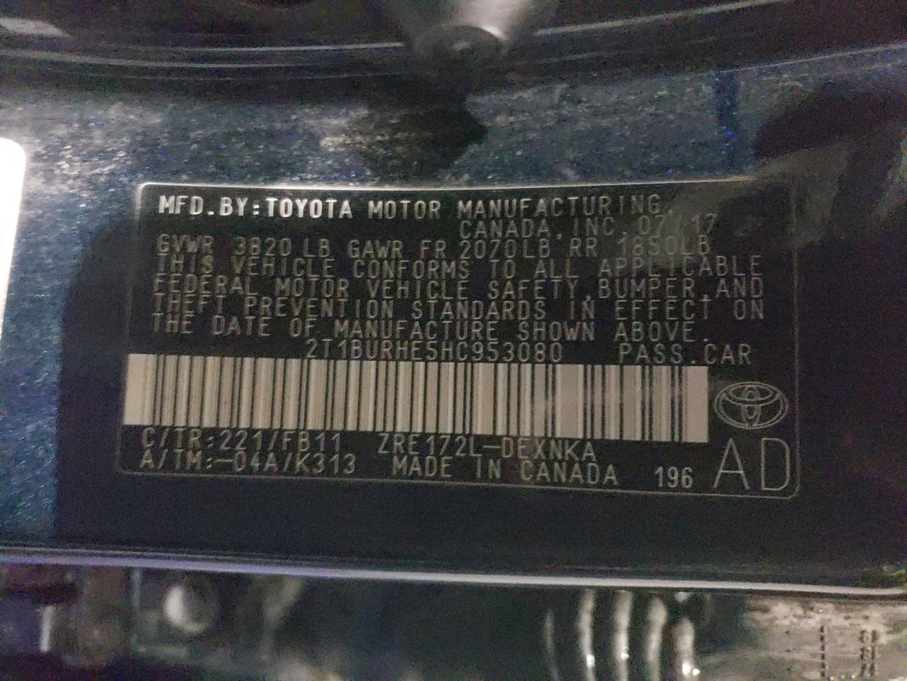 2017 TOYOTA COROLLA