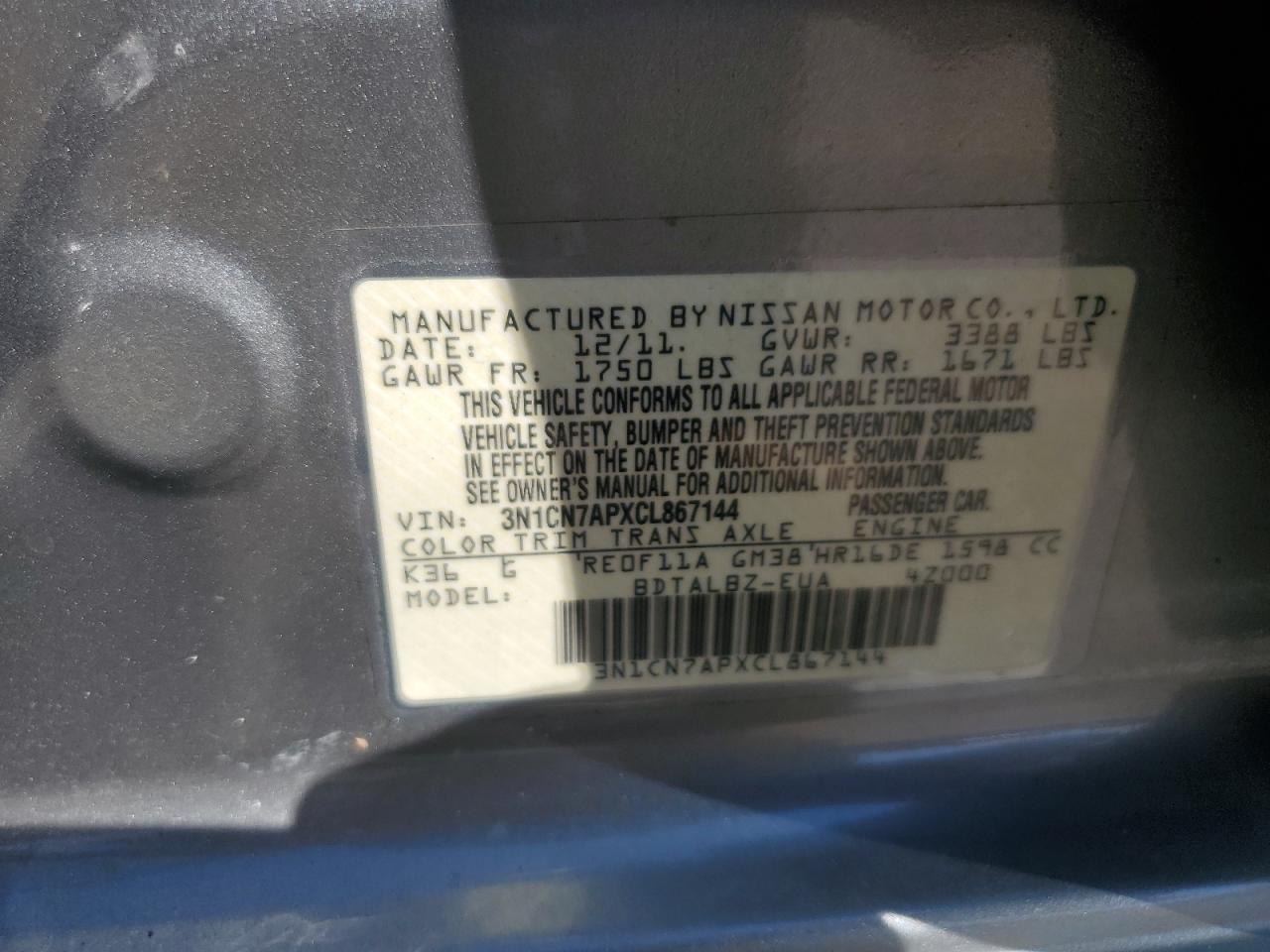 2012 NISSAN VERSA