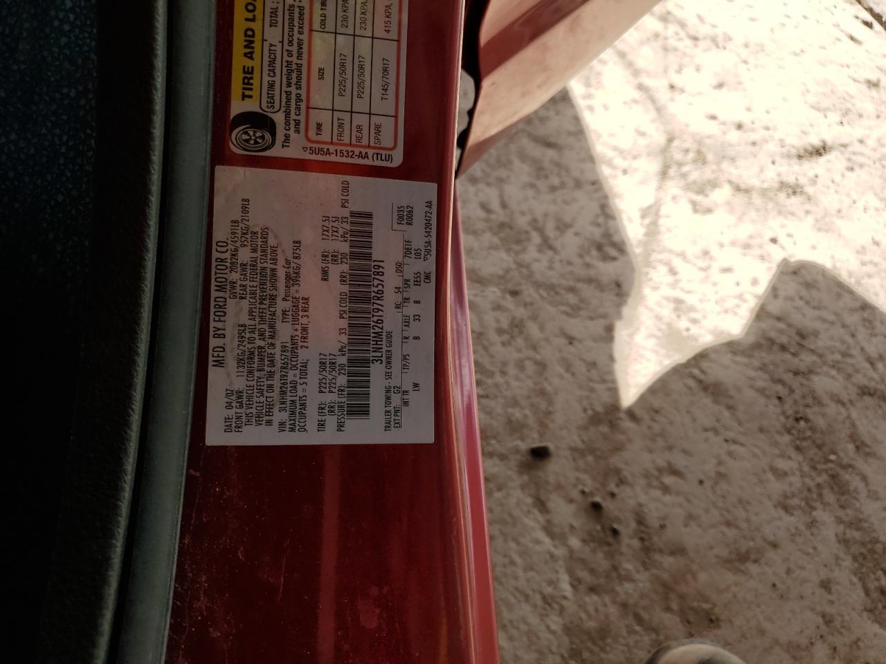 2007 LINCOLN MKZ
