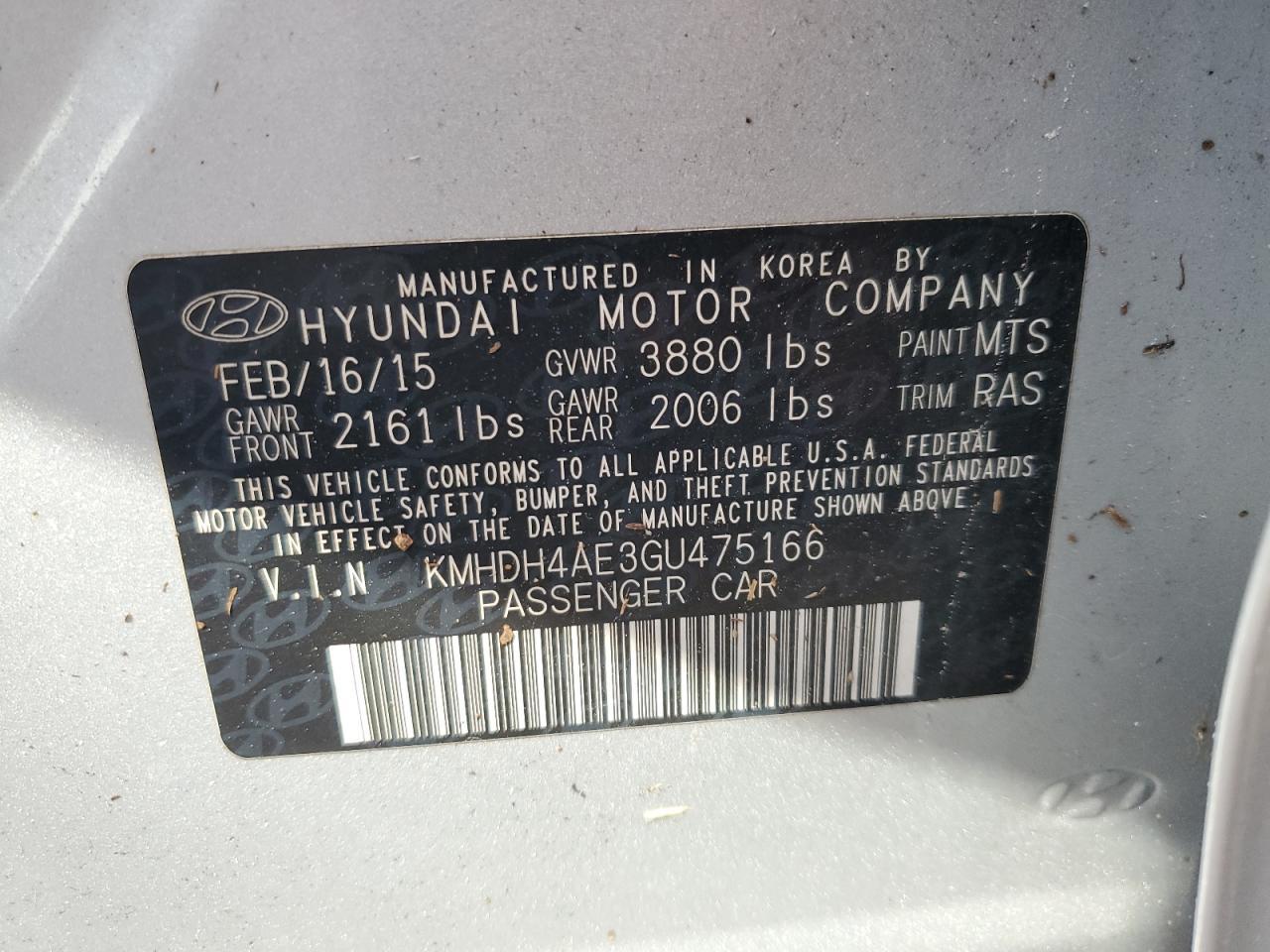 2016 HYUNDAI ELANTRA