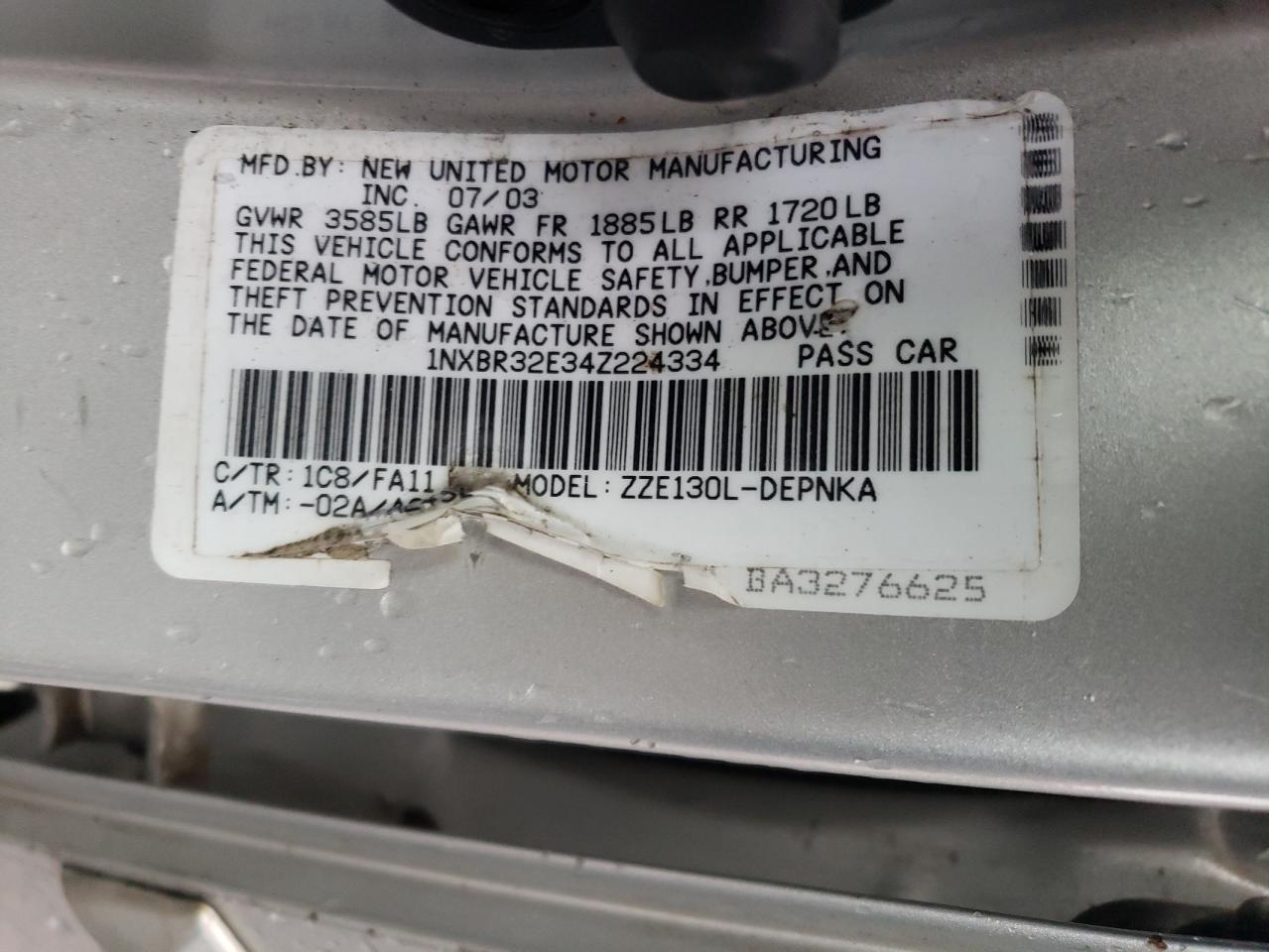 2004 TOYOTA COROLLA