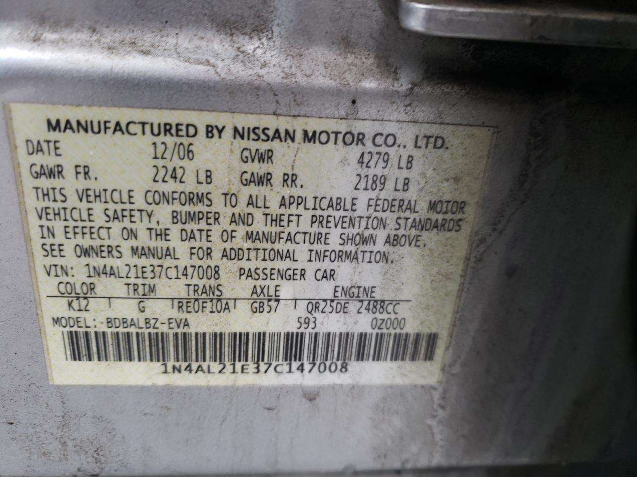 2007 NISSAN ALTIMA