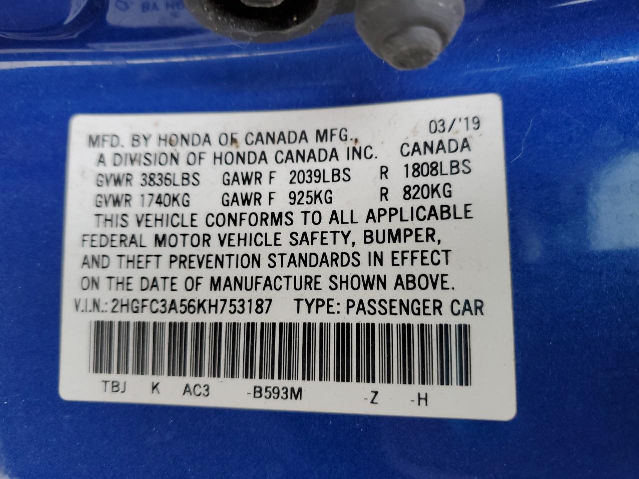 2019 HONDA CIVIC