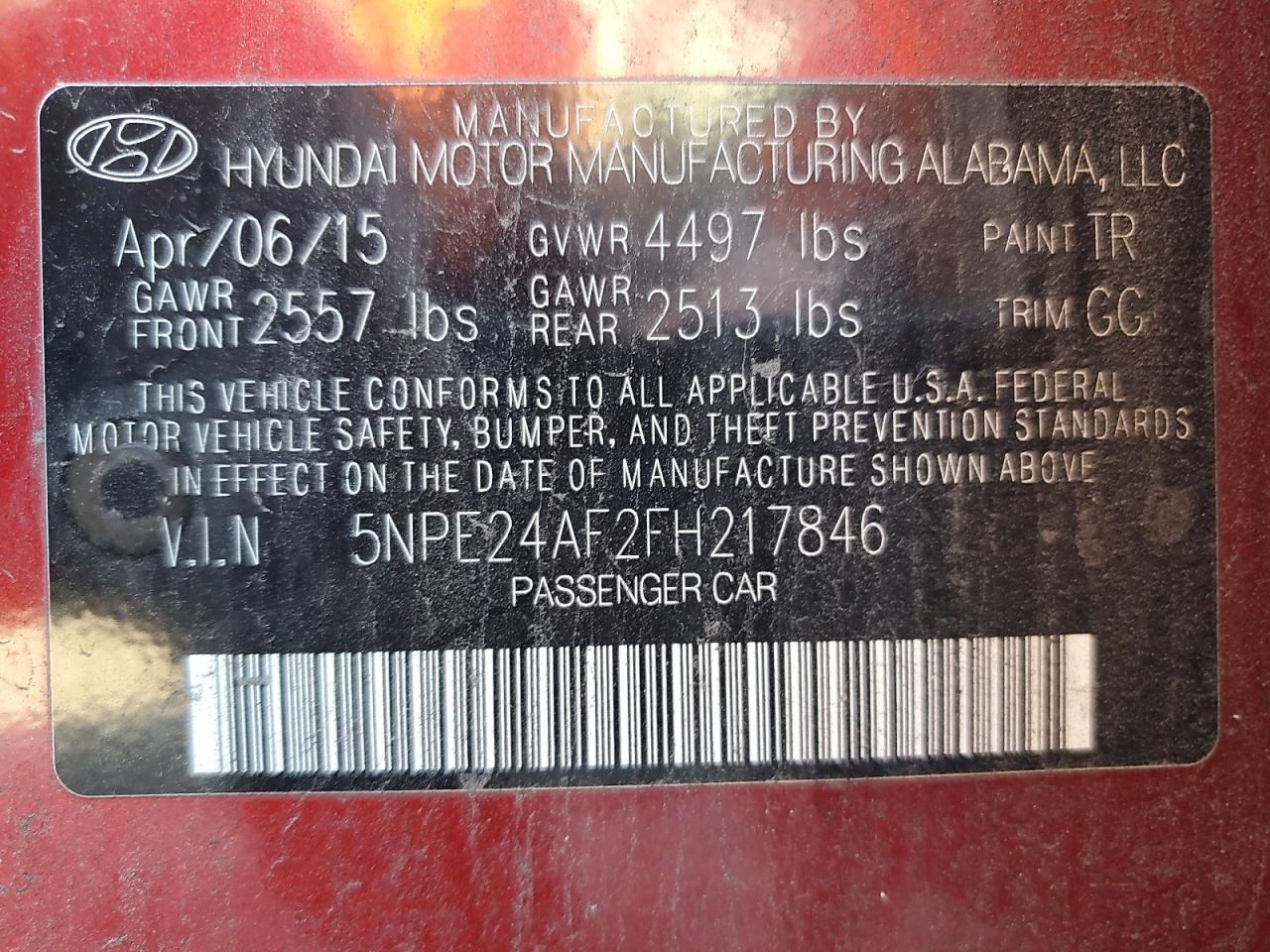 2015 HYUNDAI SONATA