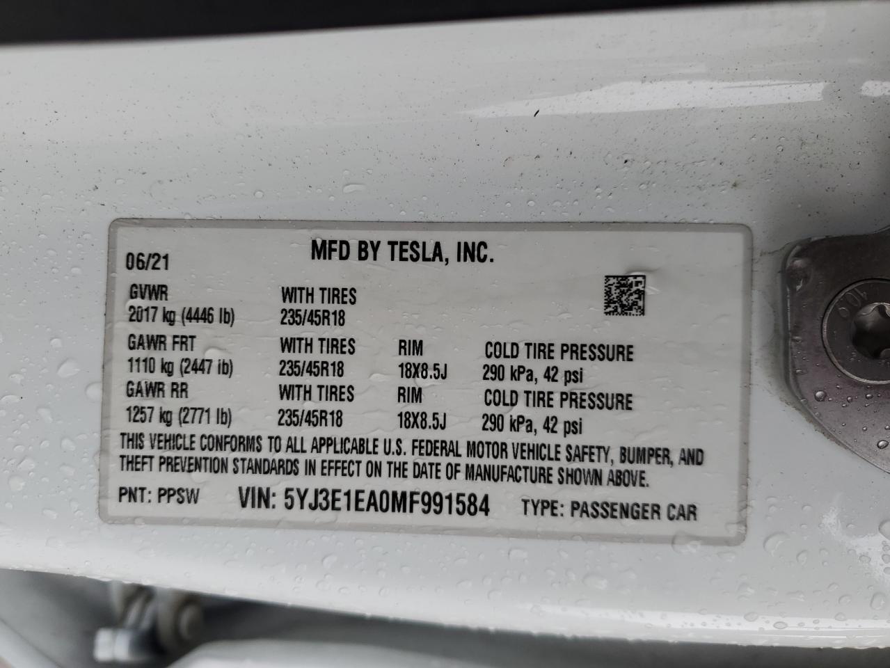 2021 TESLA MODEL 3