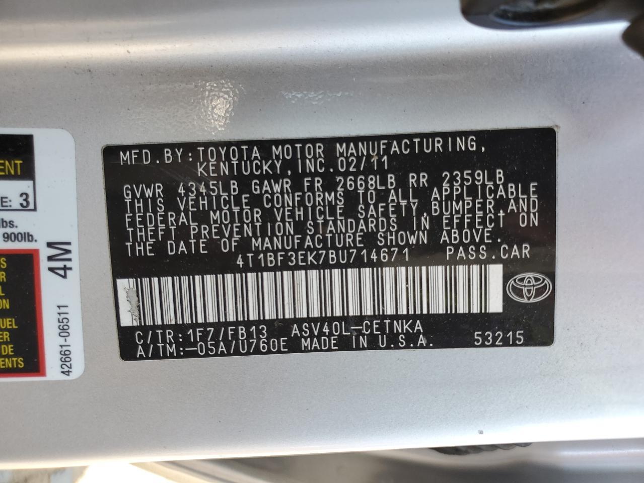 2011 TOYOTA CAMRY