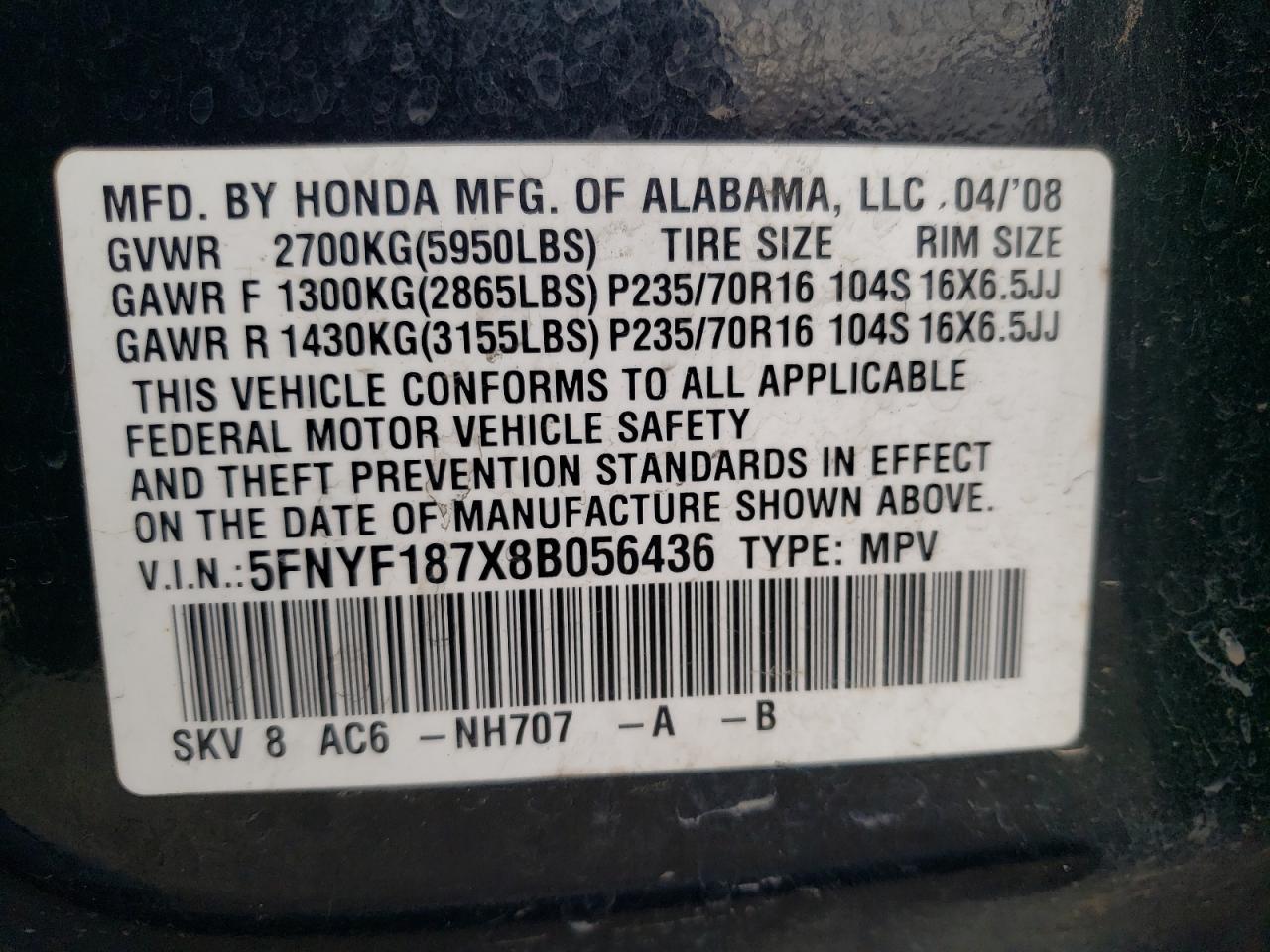 2008 HONDA PILOT