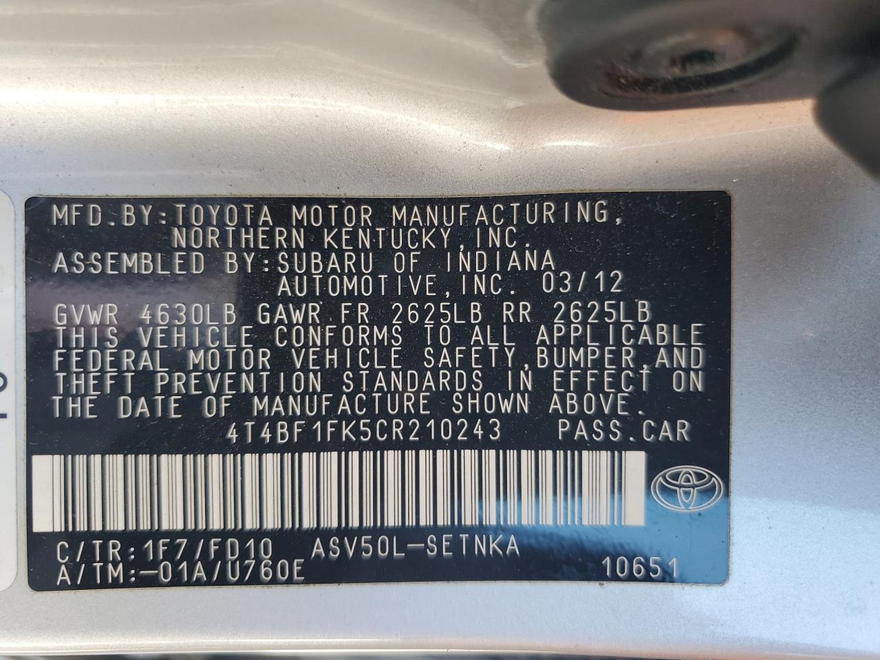2012 TOYOTA CAMRY