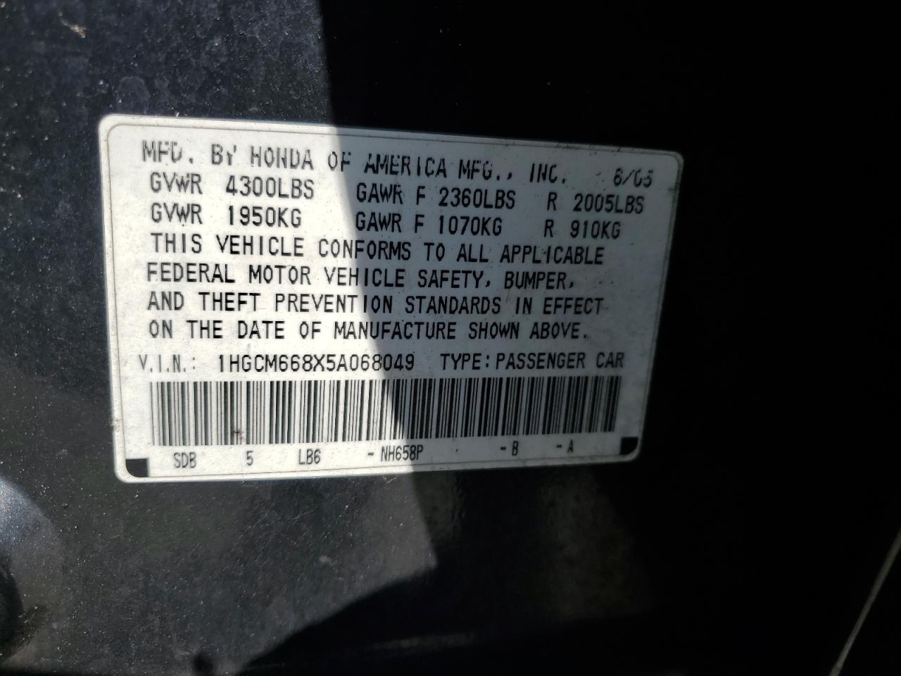 2005 HONDA ACCORD