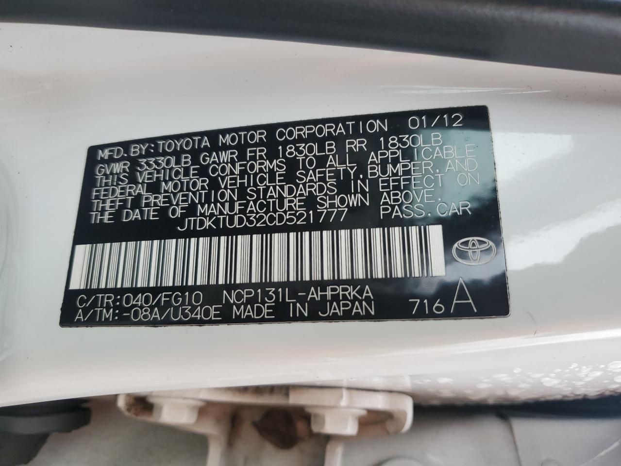 2012 TOYOTA YARIS