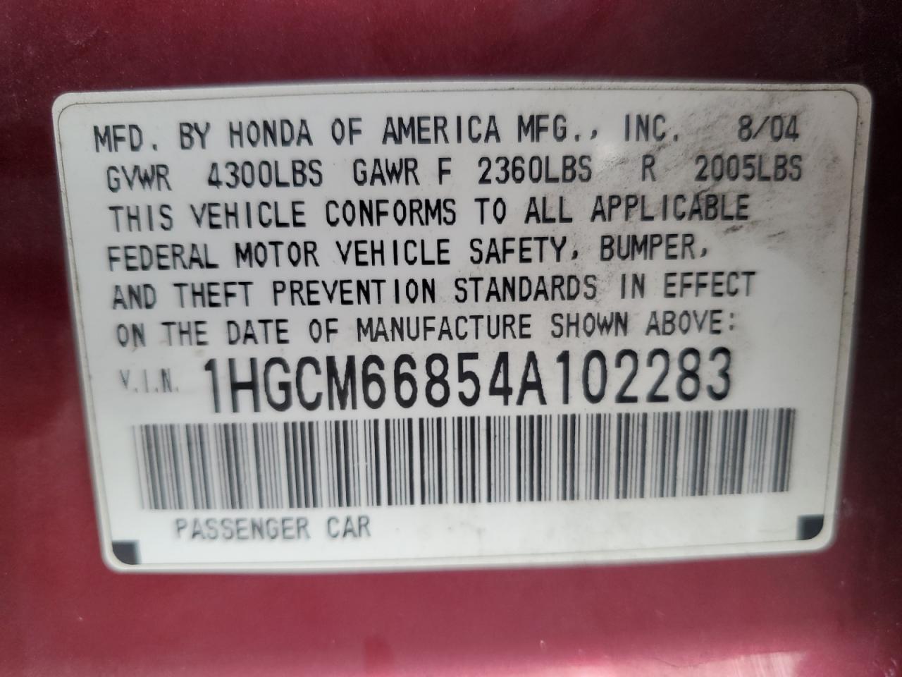 2004 HONDA ACCORD