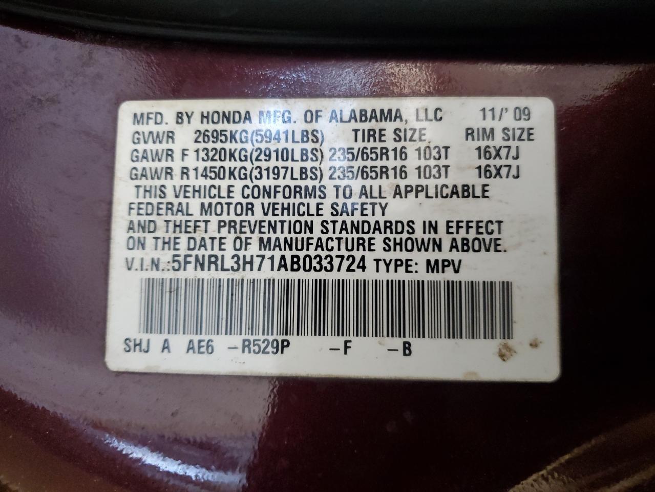 2010 HONDA ODYSSEY