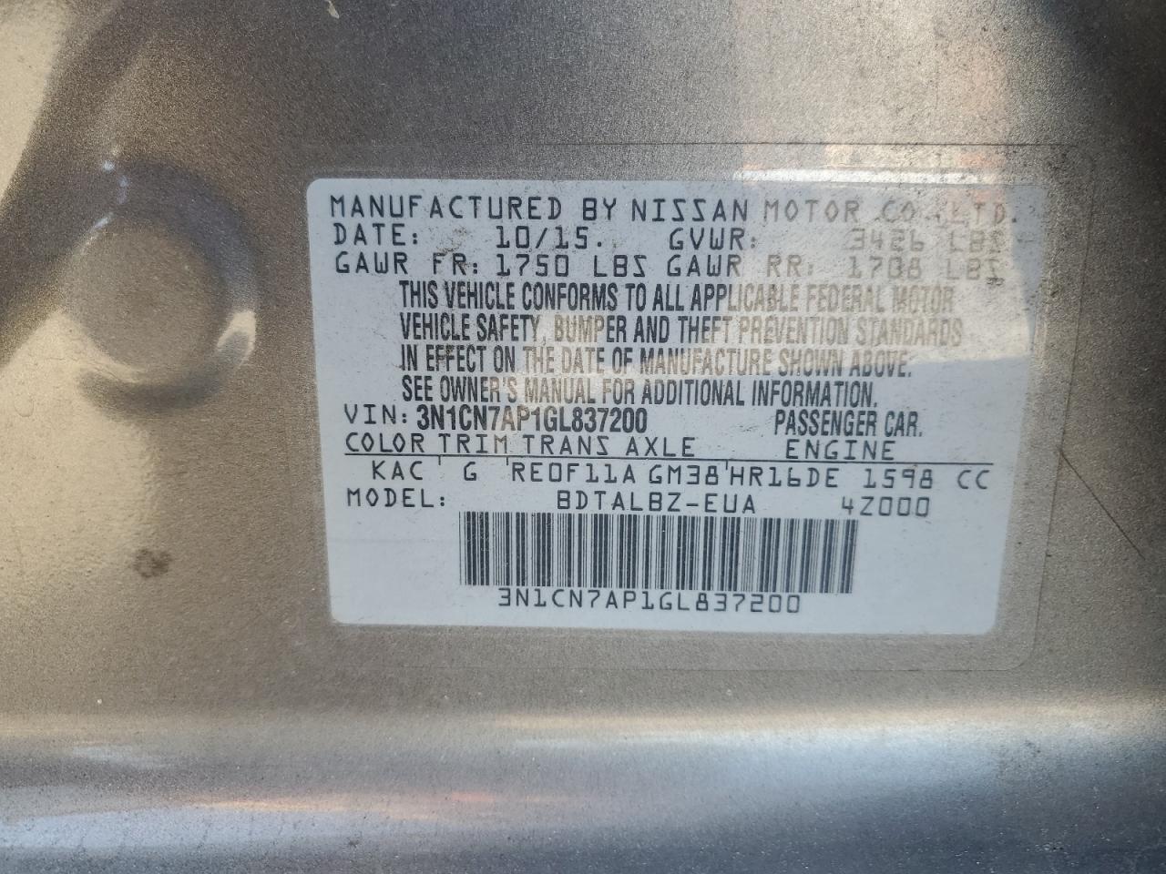 2016 NISSAN VERSA