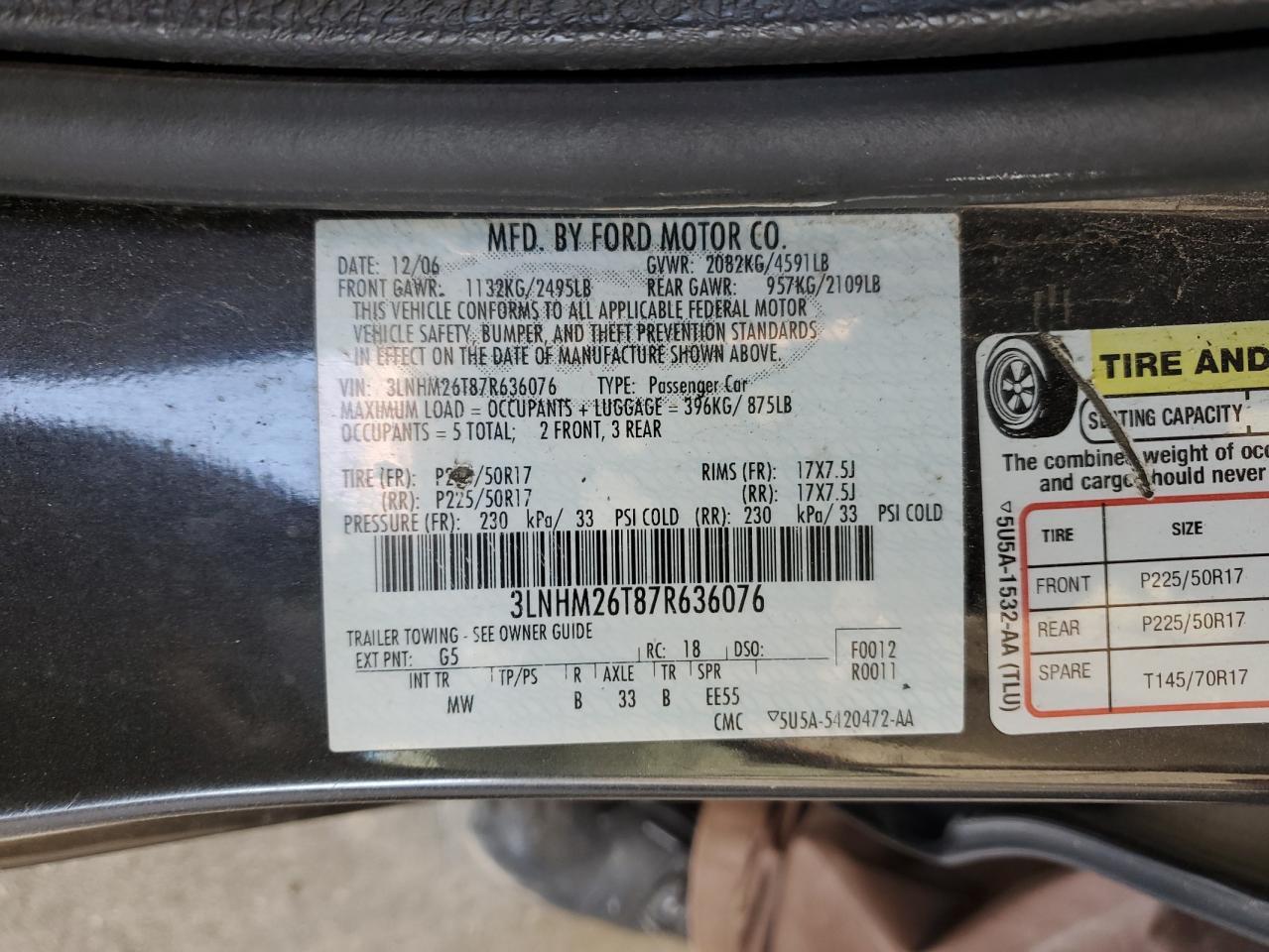 2007 LINCOLN MKZ