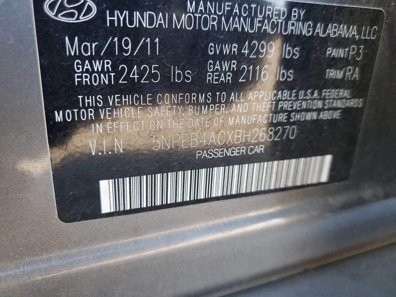 2011 HYUNDAI SONATA