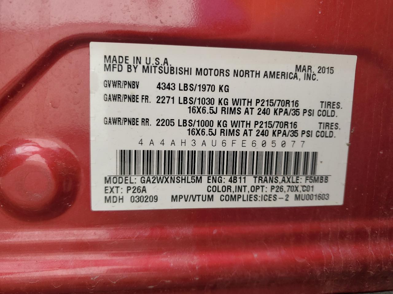 2015 MITSUBISHI RVR