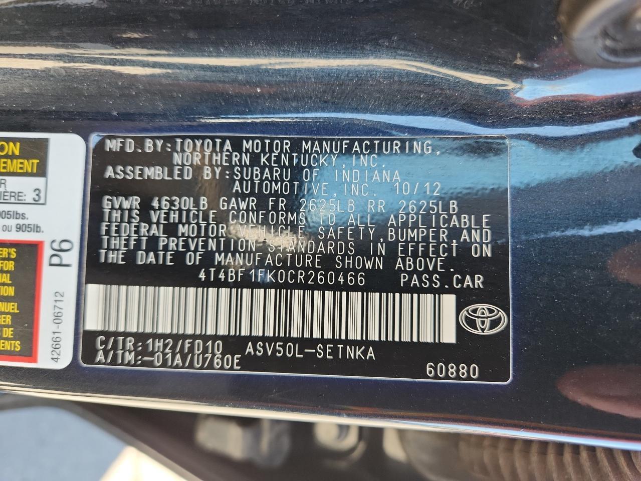 2012 TOYOTA CAMRY