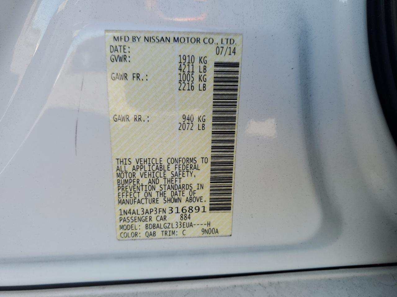 2015 NISSAN ALTIMA
