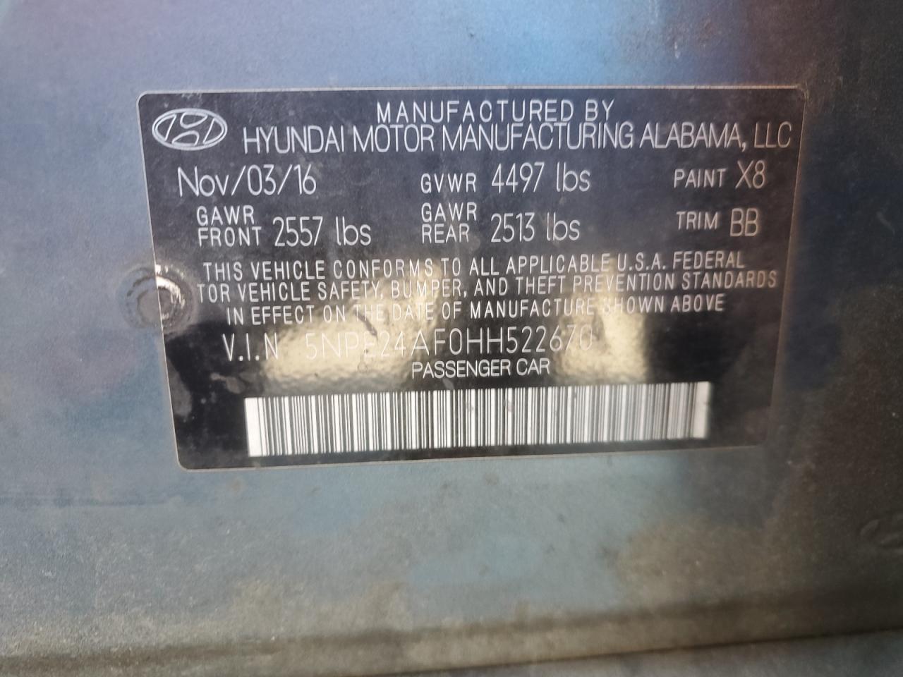 2017 HYUNDAI SONATA