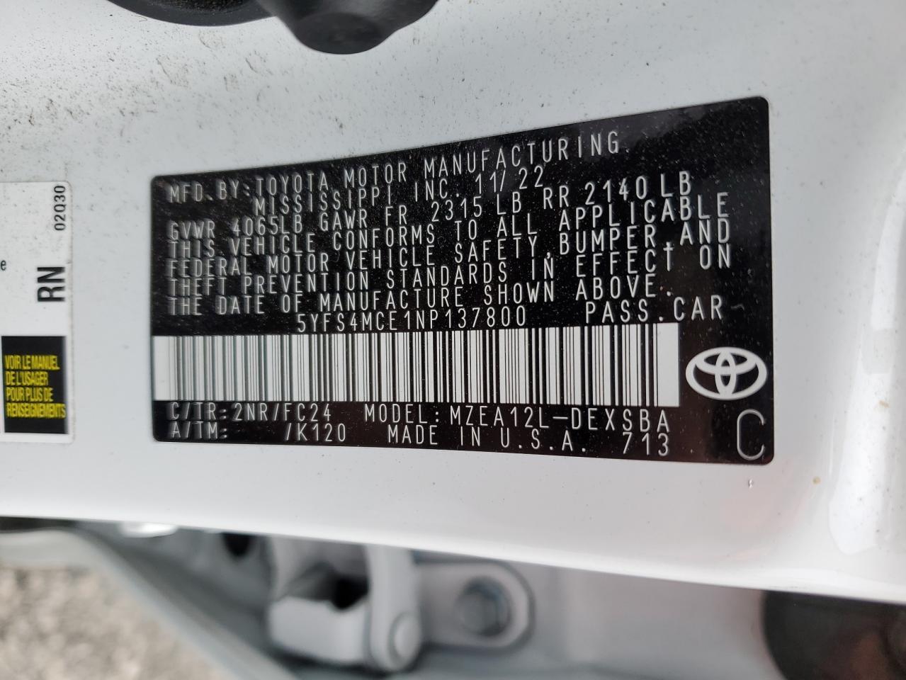 2022 TOYOTA COROLLA